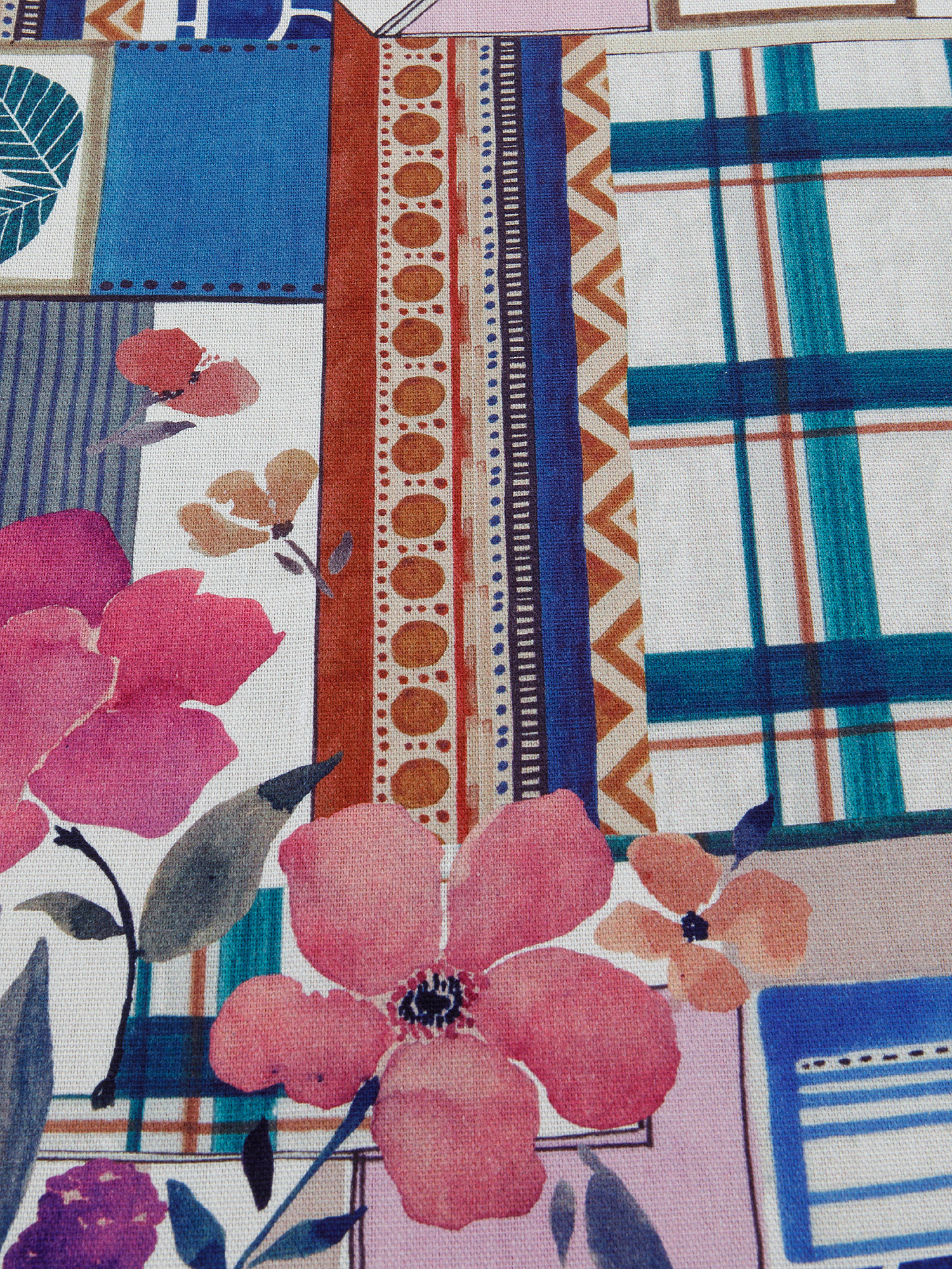Tovaglia rotonda puro cotone stampa patchwork, Multicolor, large image number 1