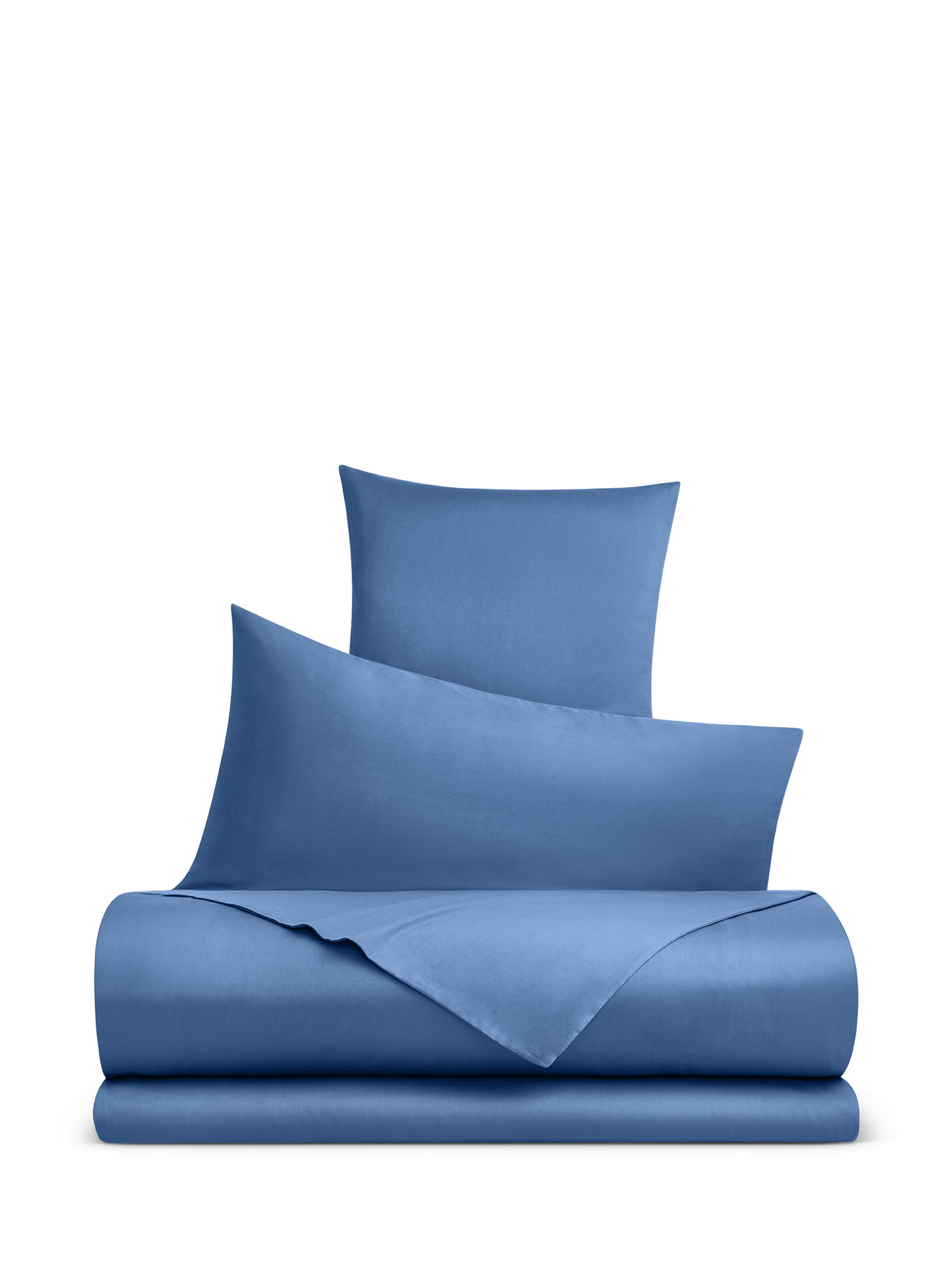 Solid color cotton satin sheet set, Blue, large image number 0