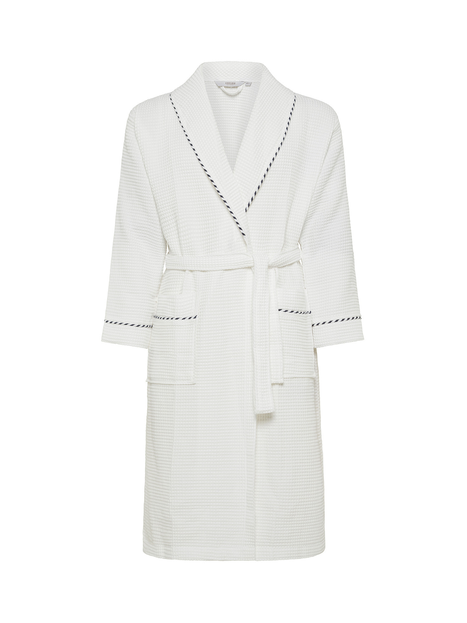 Piqué cotton bathrobe, White, large image number 0