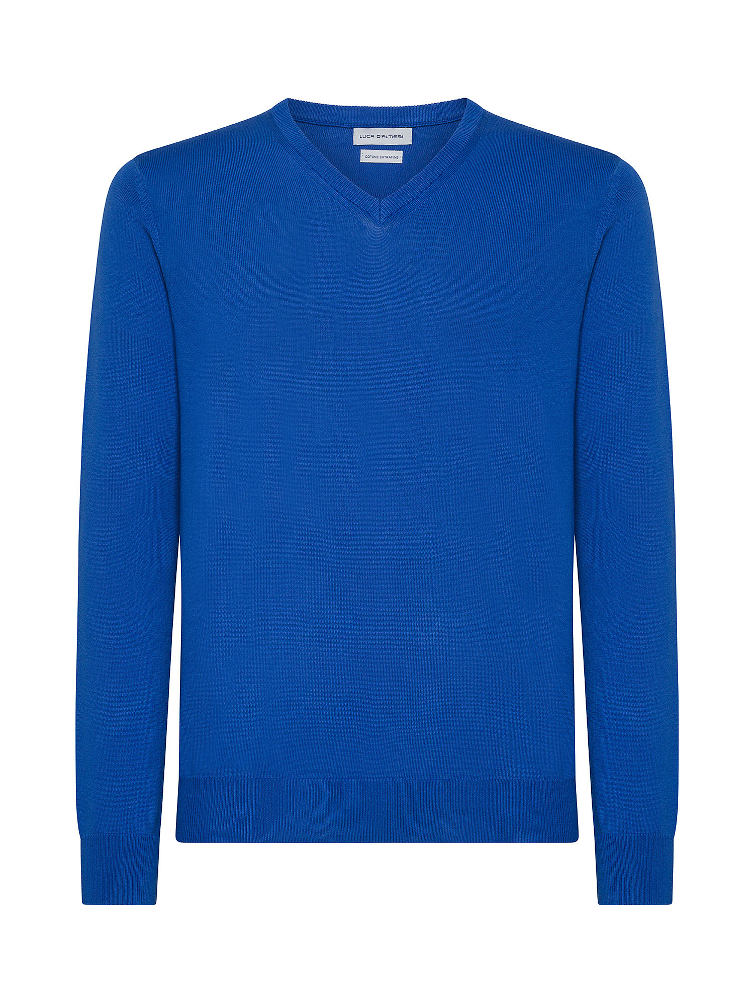 Luca D'Altieri - V-neck pullover in extrafine pure cotton, Royal Blue, large image number 0