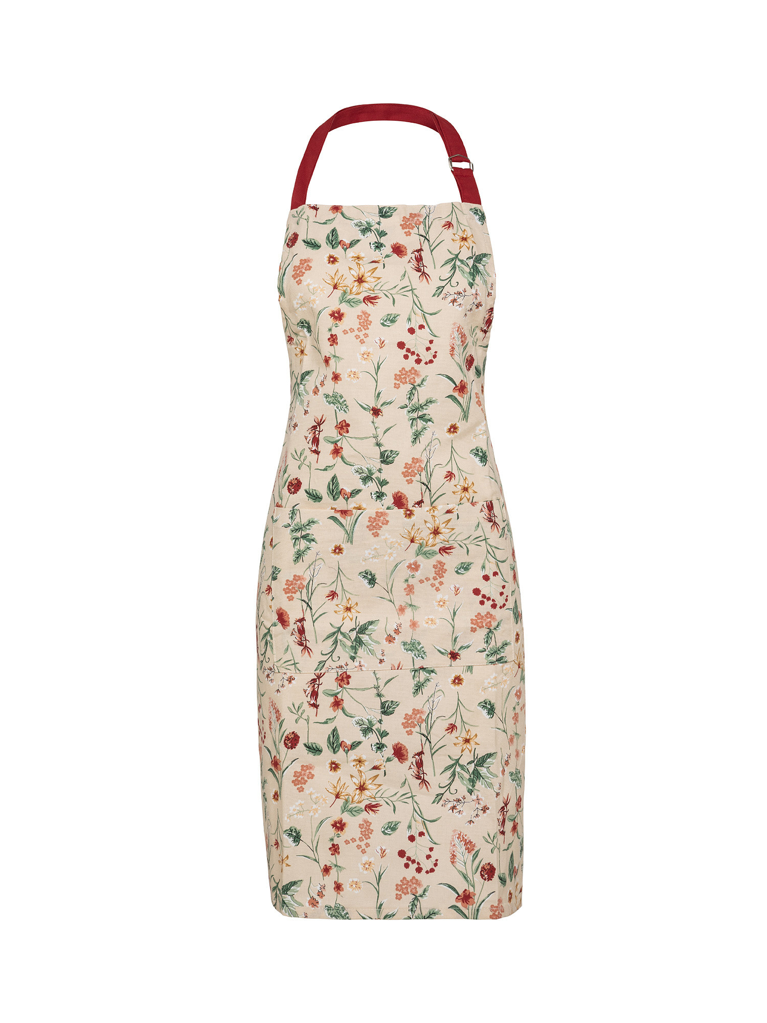 Kitchen apron in 100% cotton with floral print, Beige, large image number 0