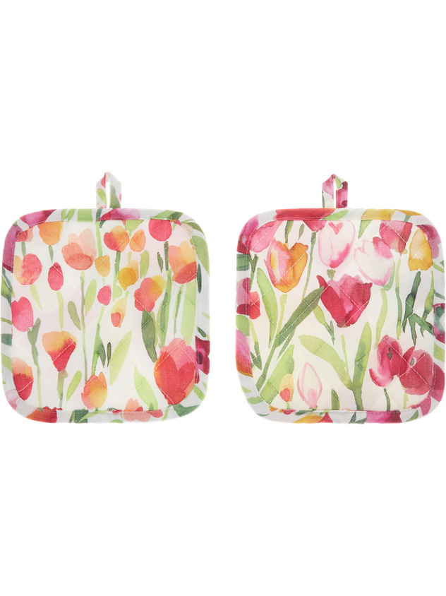 Set of 2 pot holders in pure cotton with tulip print