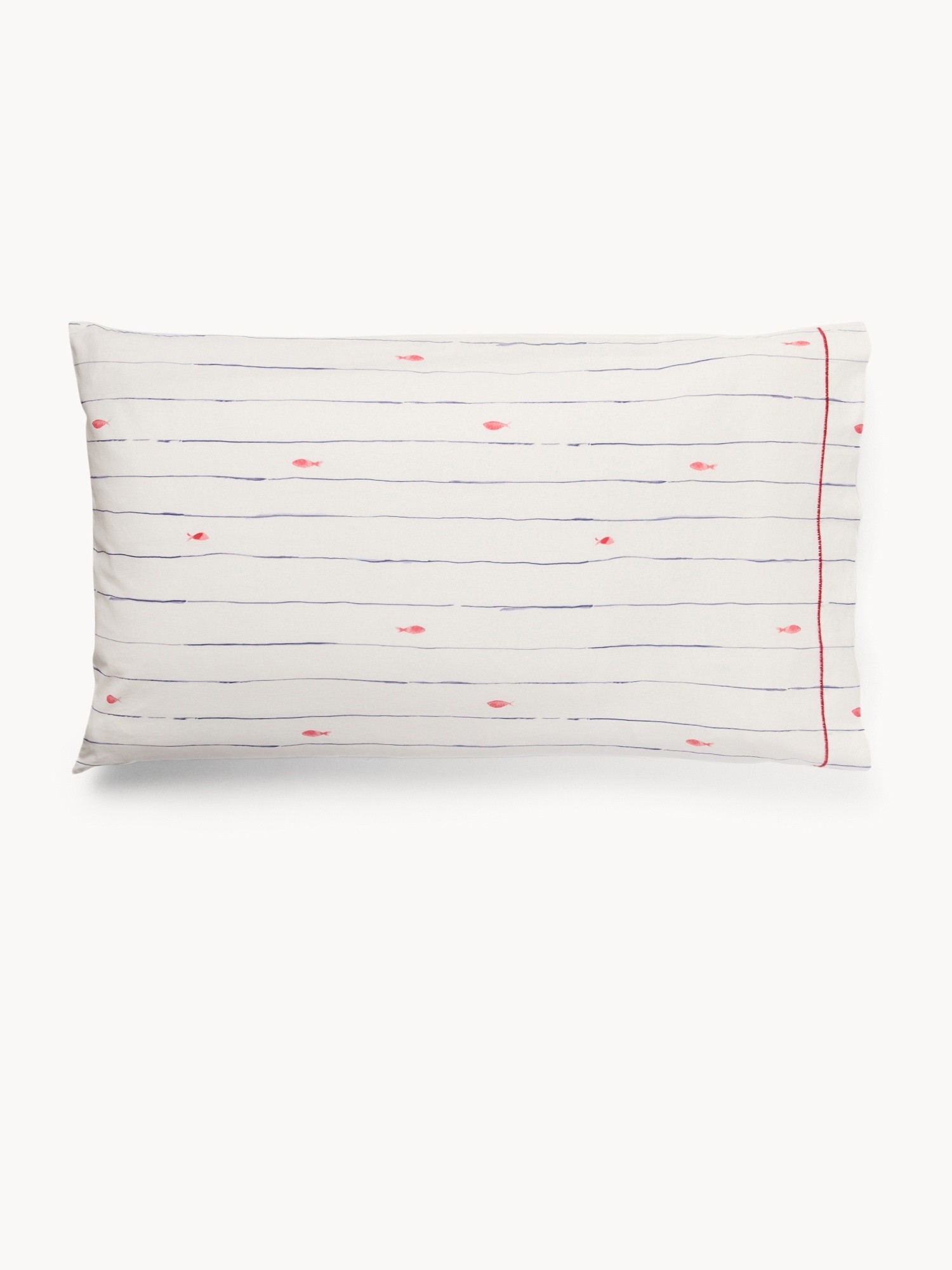 Federa in cotone lavato fantasia a righe e pesci, Multicolor, large image number 1