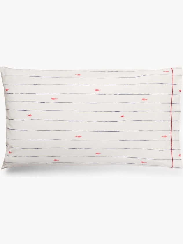 Washable cotton pillowcase with striped and fish pattern