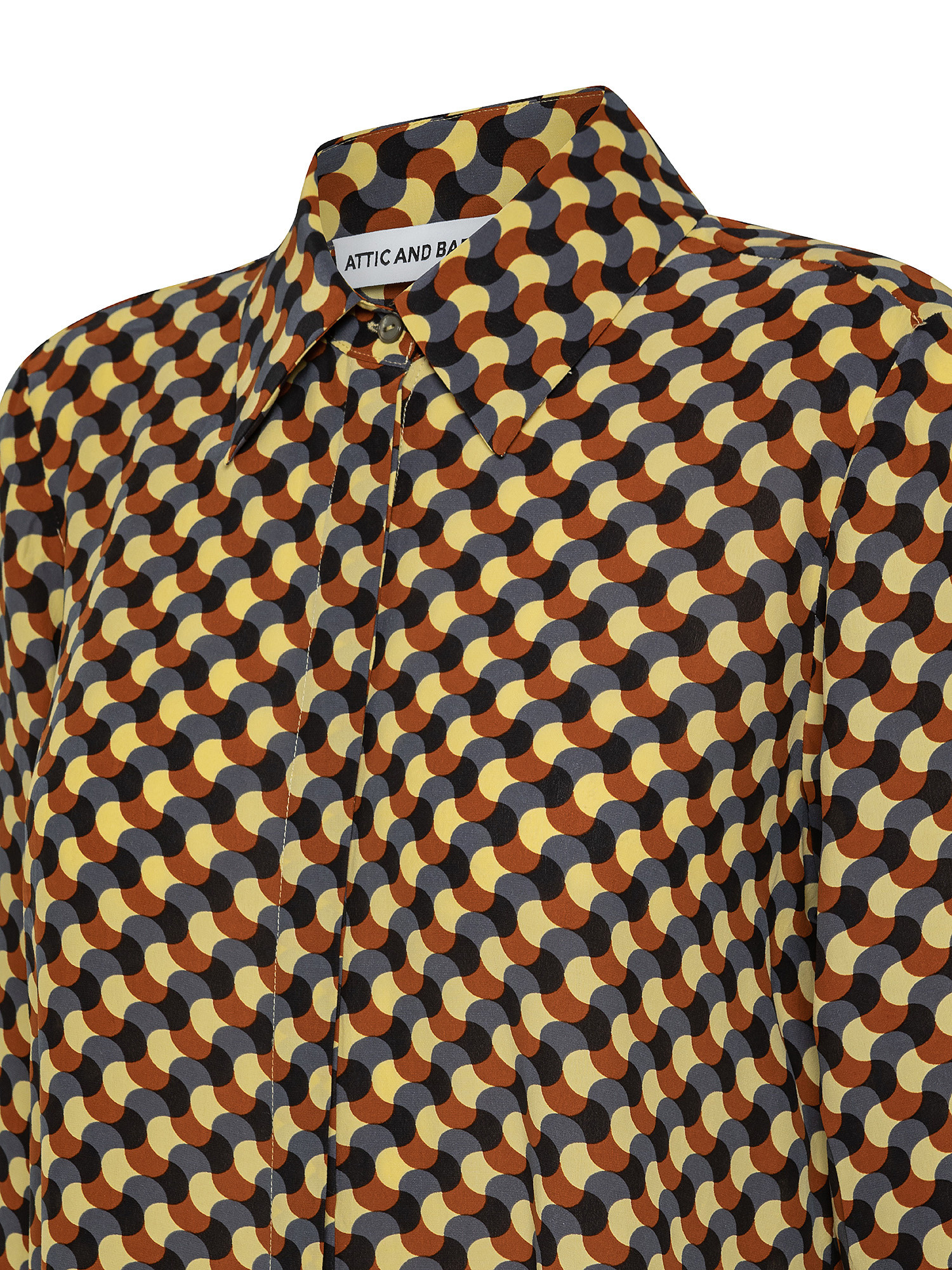 Regular cut printed silk viscose shirt, Brown, large image number 2