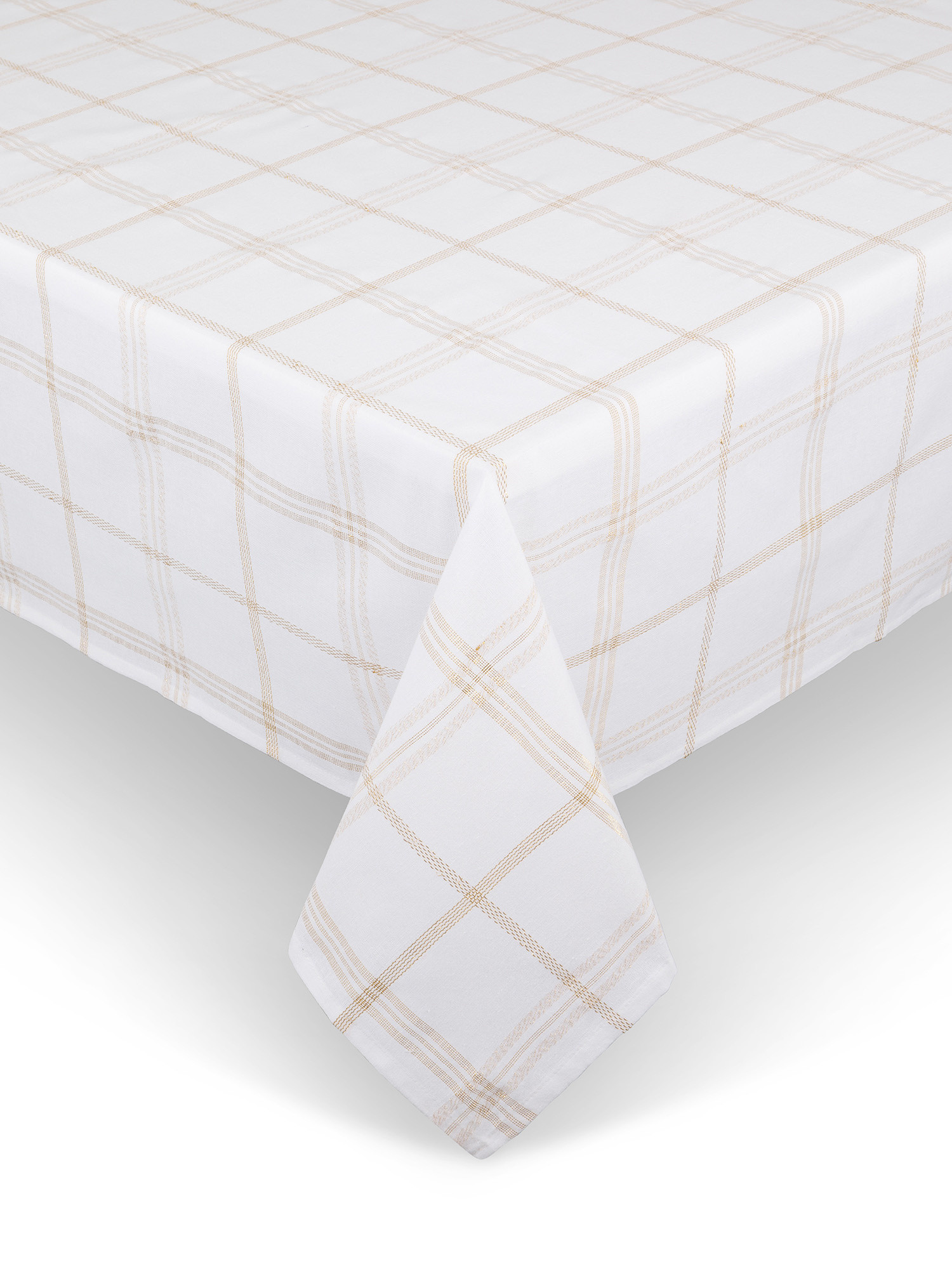 Lurex check pattern cotton tablecloth, White, large image number 0