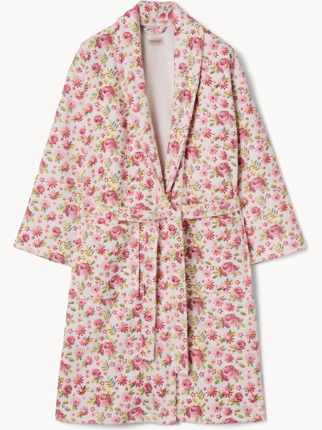 Accappatoio in velour di cotone con stampa roselline - Prezzo di lancio