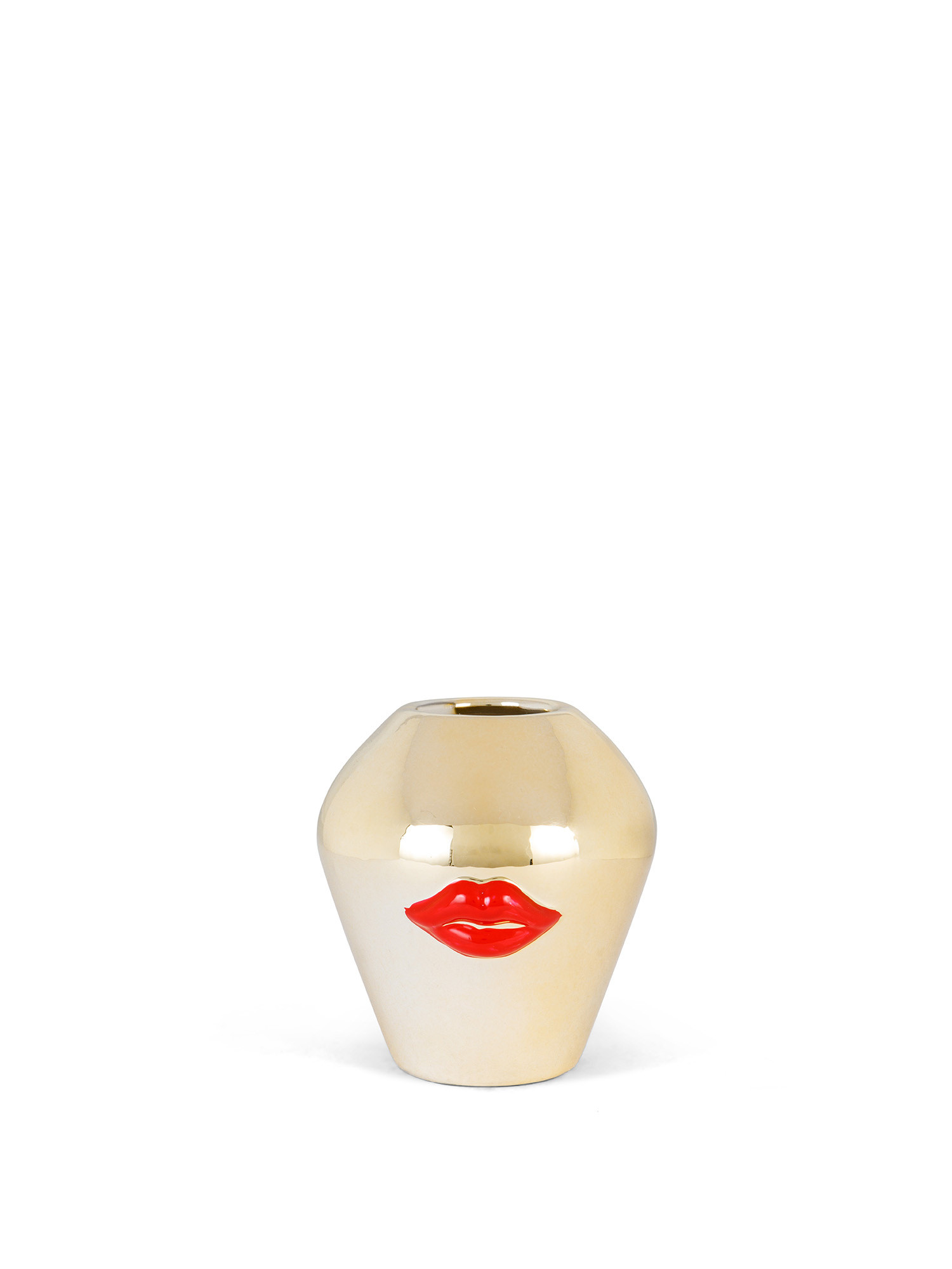 Vaso in ceramica con decoro labbra, Oro, large image number 0