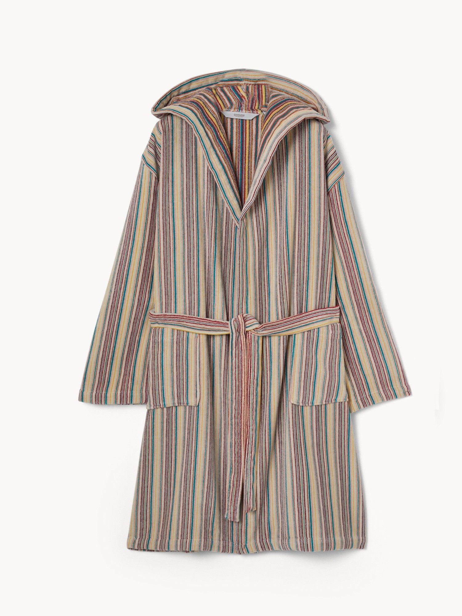 Pure cotton velour bathrobe with striped jacquard weave - Discounted price, Multicolor, large image number 0