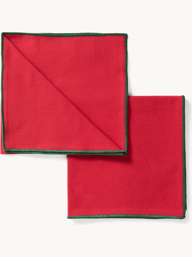 Set of 2 pure cotton napkins with contrasting overlock
