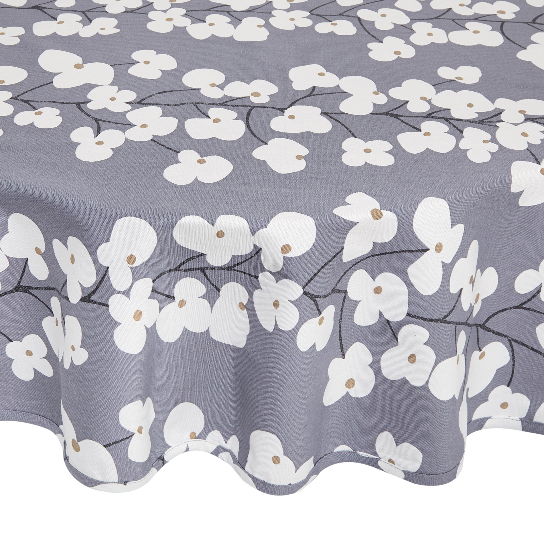 Round cotton tablecloth with flowers print, White / Blue, large image number 0