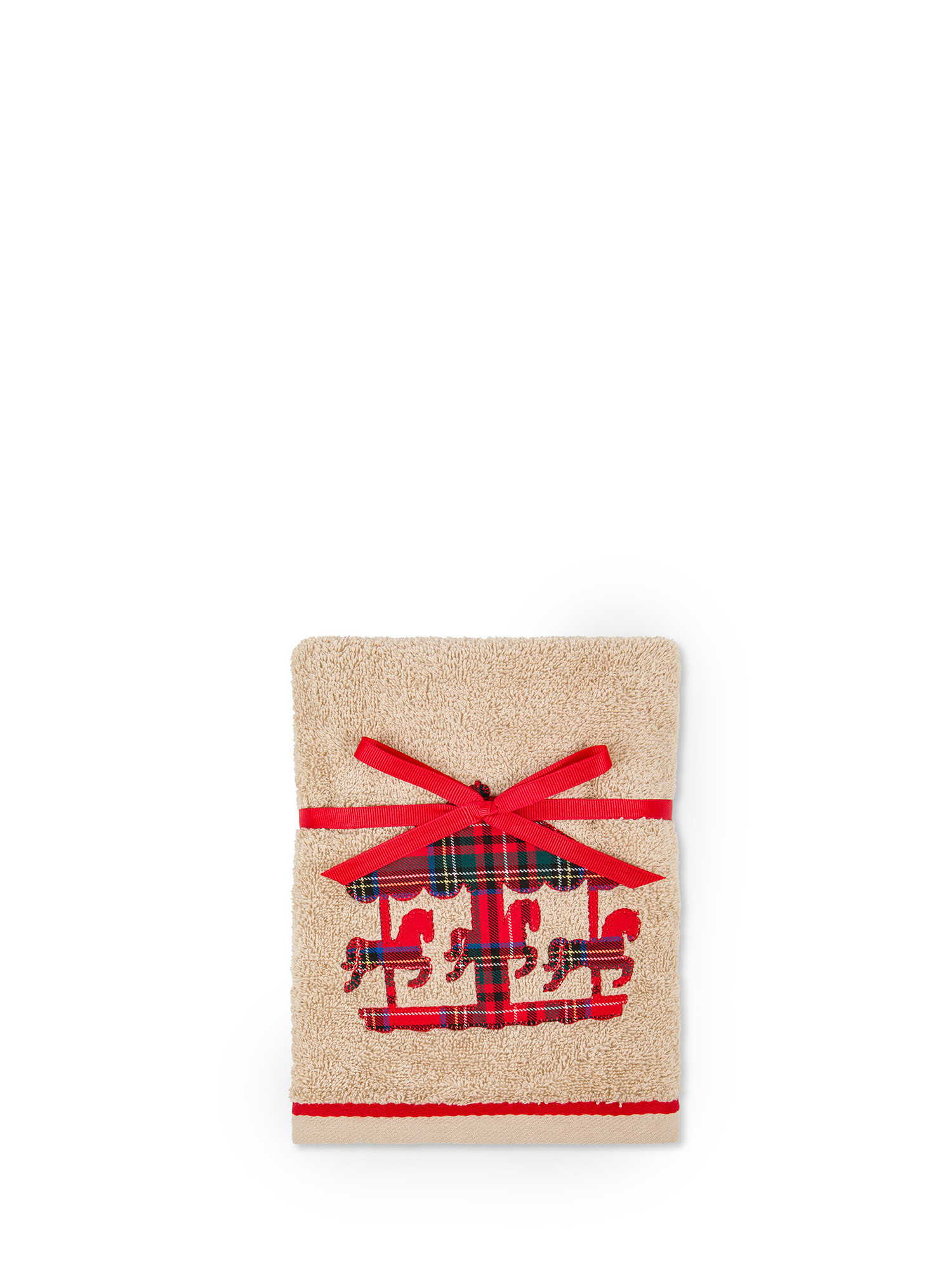 Set of 2 cotton towels with carousel embroidery, Beige, large image number 1