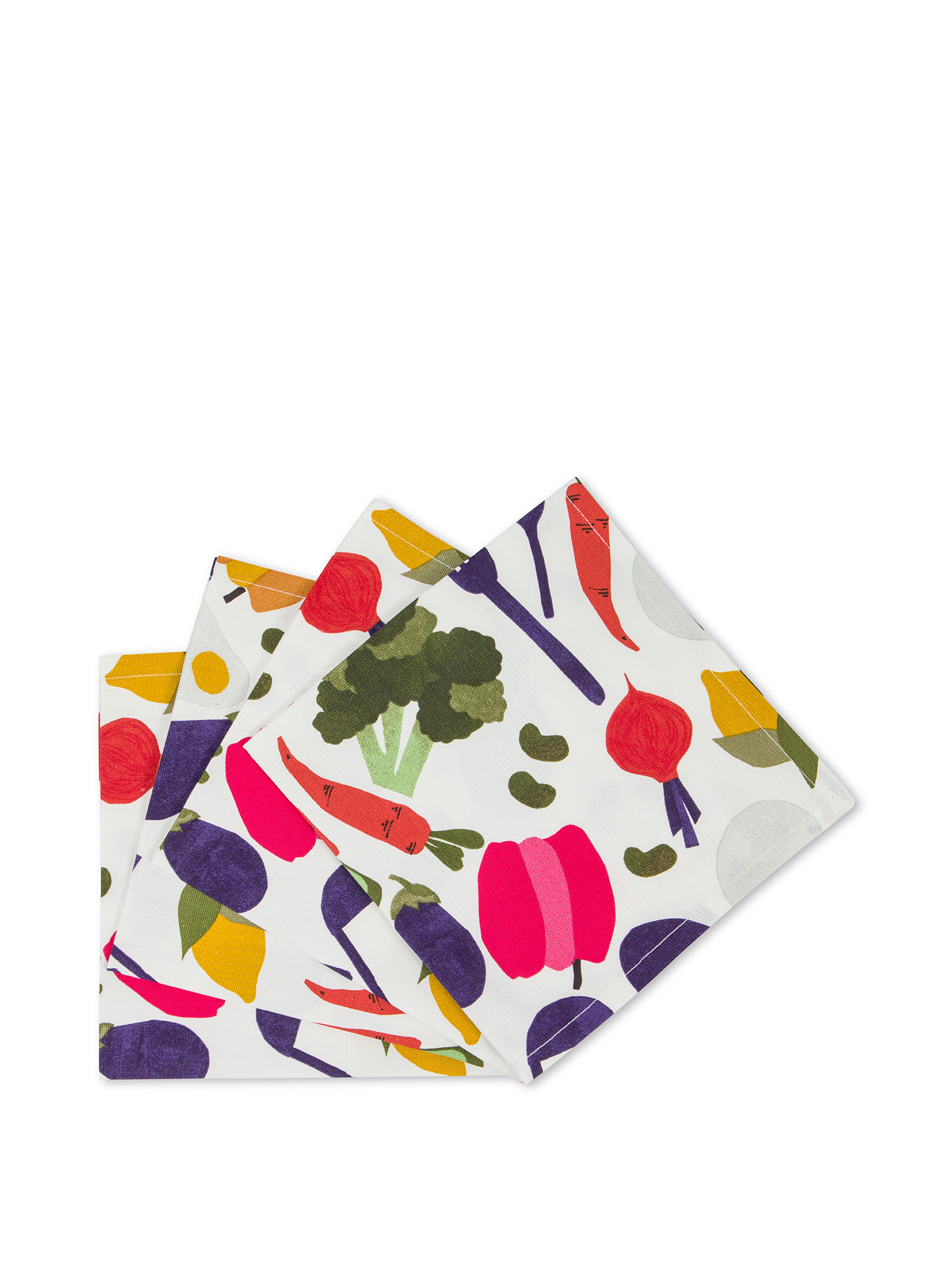 Set 4 tovaglioli panama di cotone stampa verdure, Bianco, large image number 0
