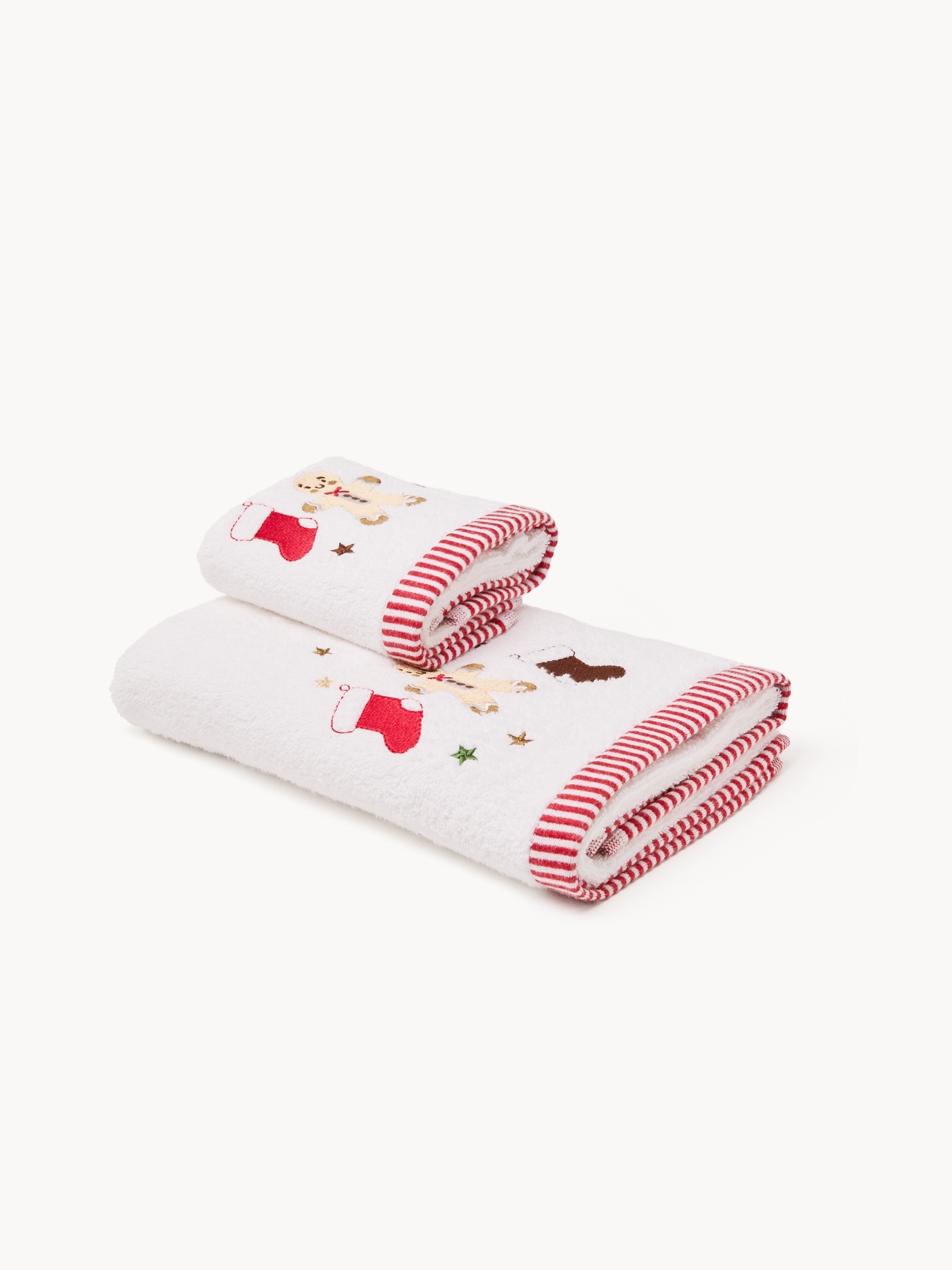 Set of 2 terry towels with gingerbread design, White, large image number 0