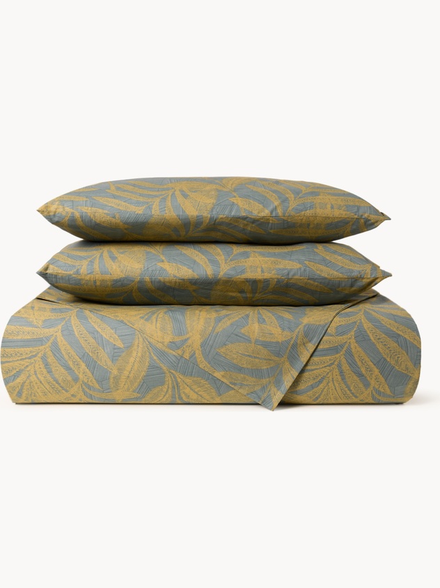 Leaf-patterned cotton percale flat sheet