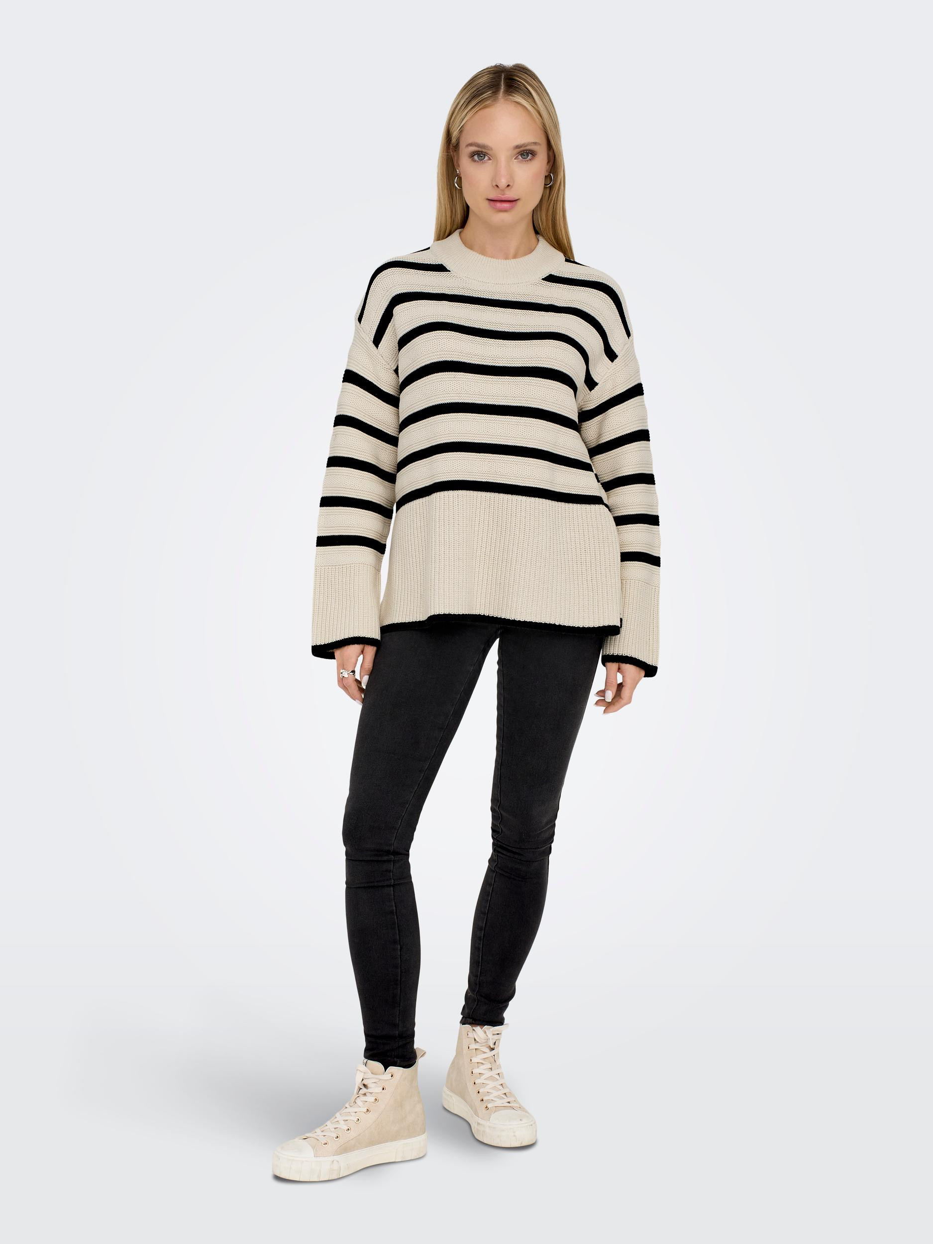Only - Striped cotton blend sweater, Beige, large image number 2
