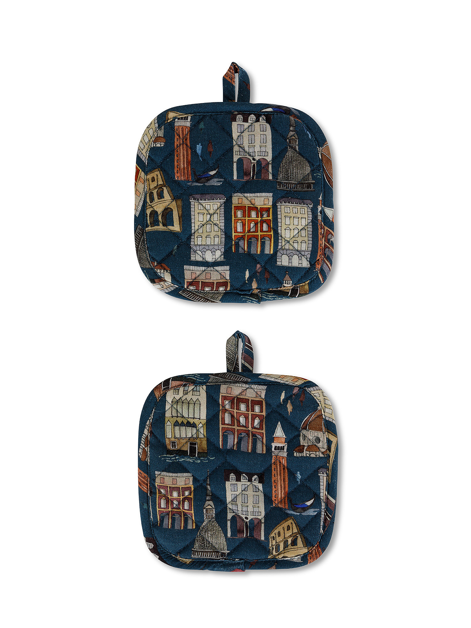 Set of 2 pot holders in 100% cotton with monuments print, Multicolor, large image number 0