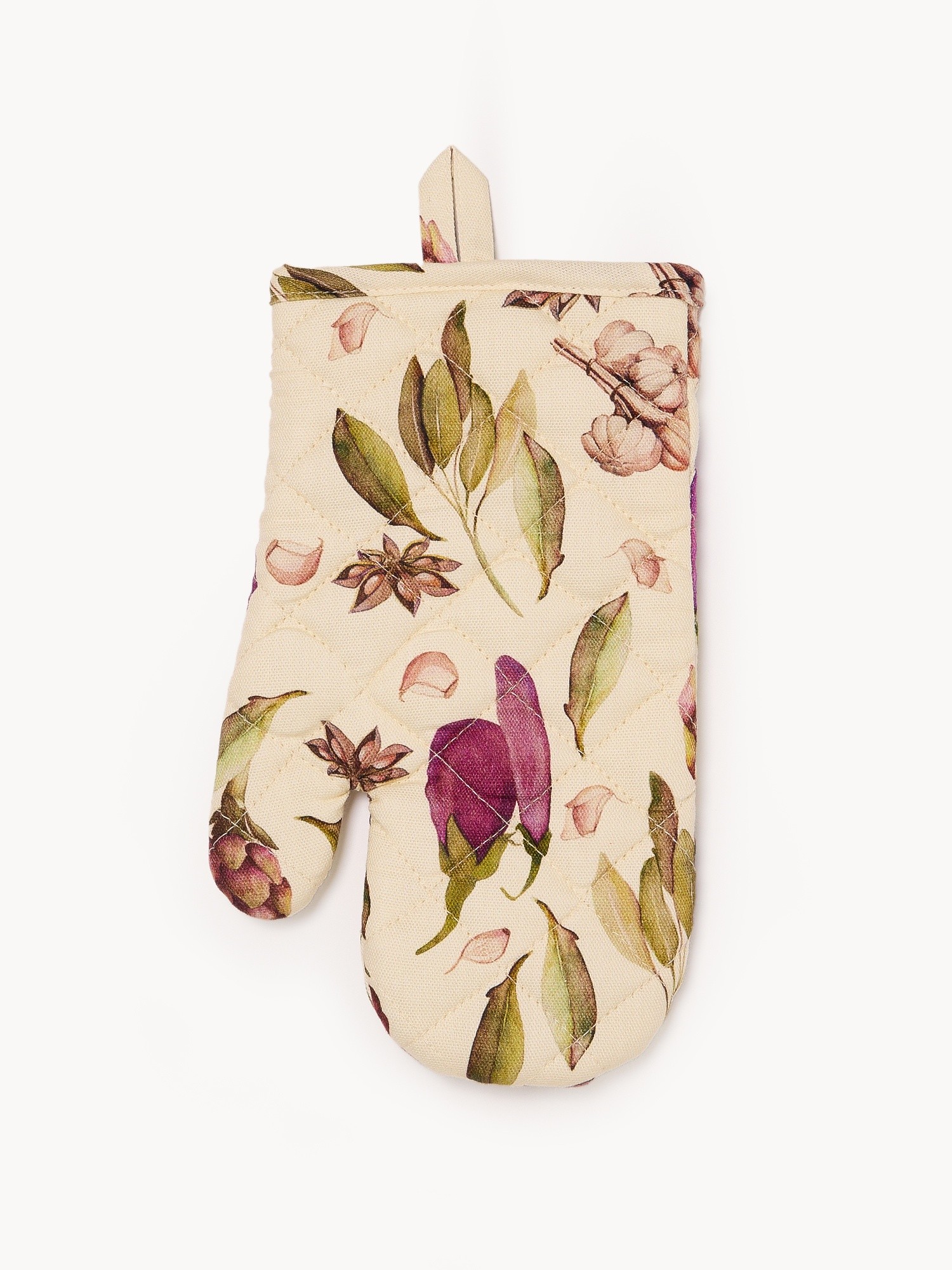 Cotton Panama oven mitt with a botanical print, Multicolor, large image number 0