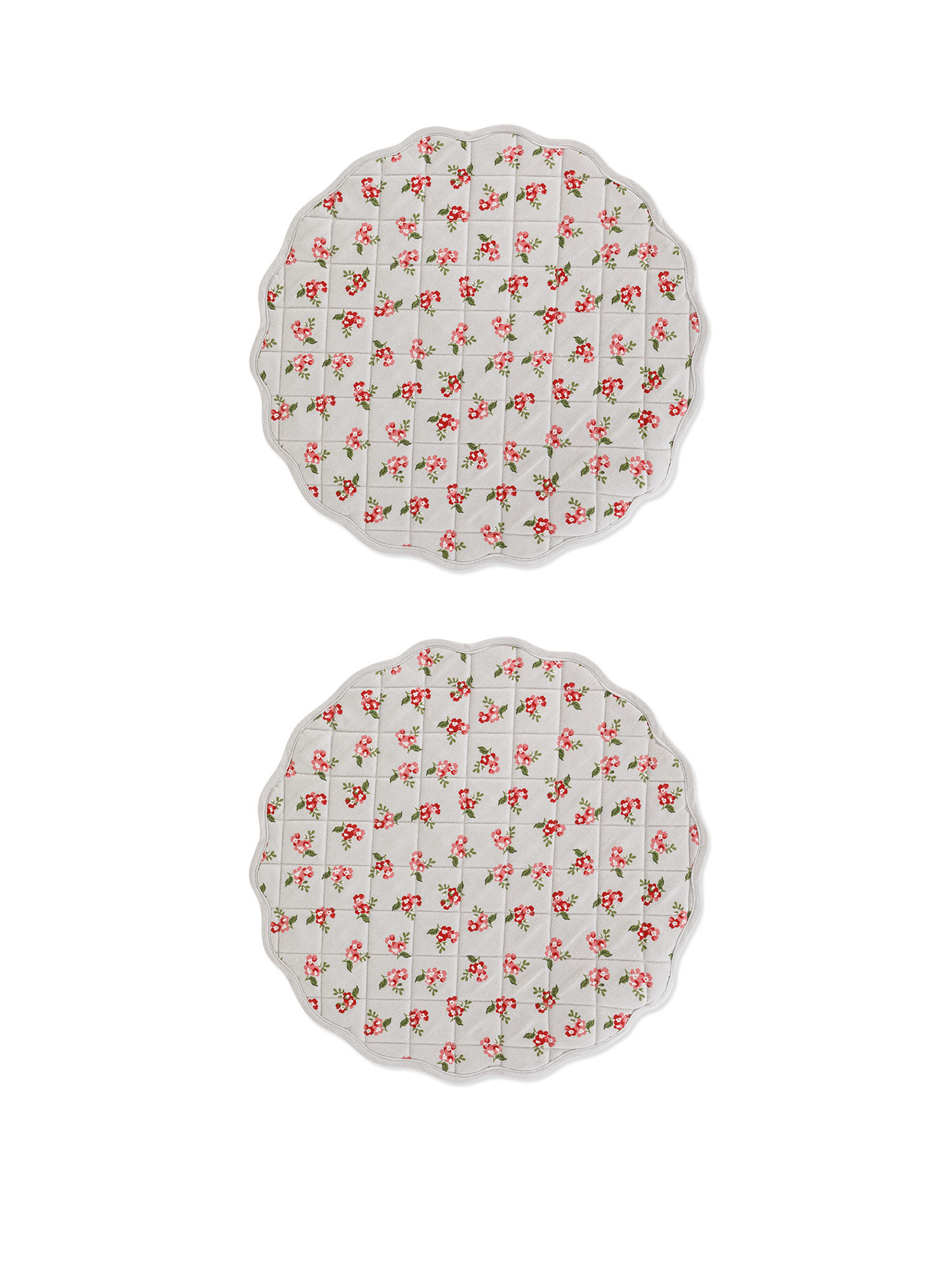 Set of 2 round quilted cotton placemats with small flowers pattern, Pink, large image number 0
