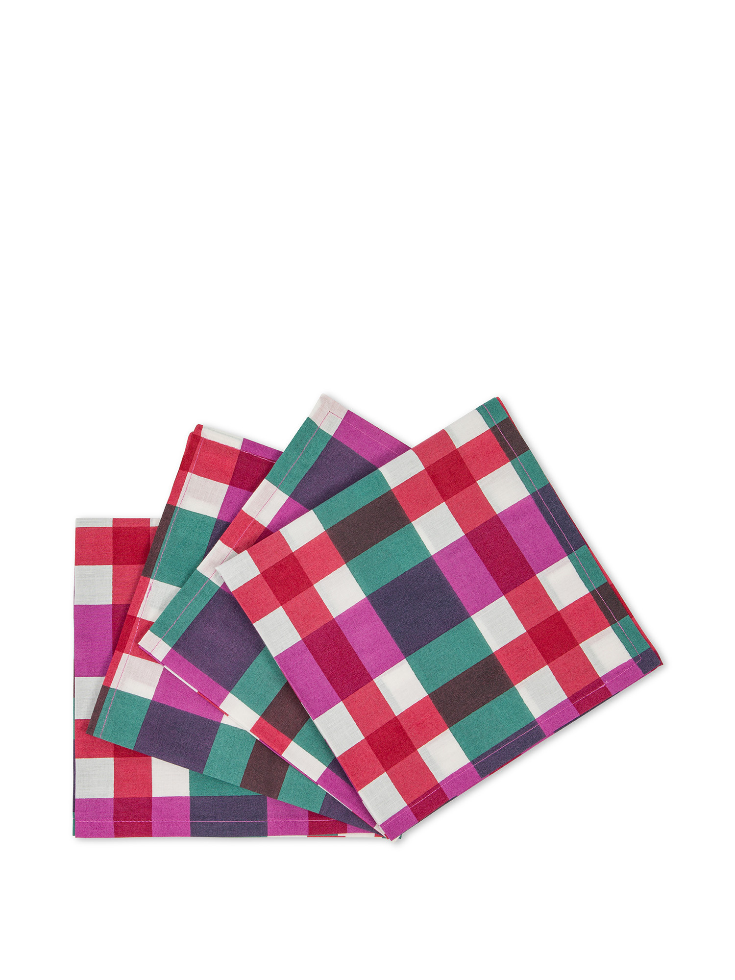 Set of 4 pure cotton check print napkins, Red, large image number 0