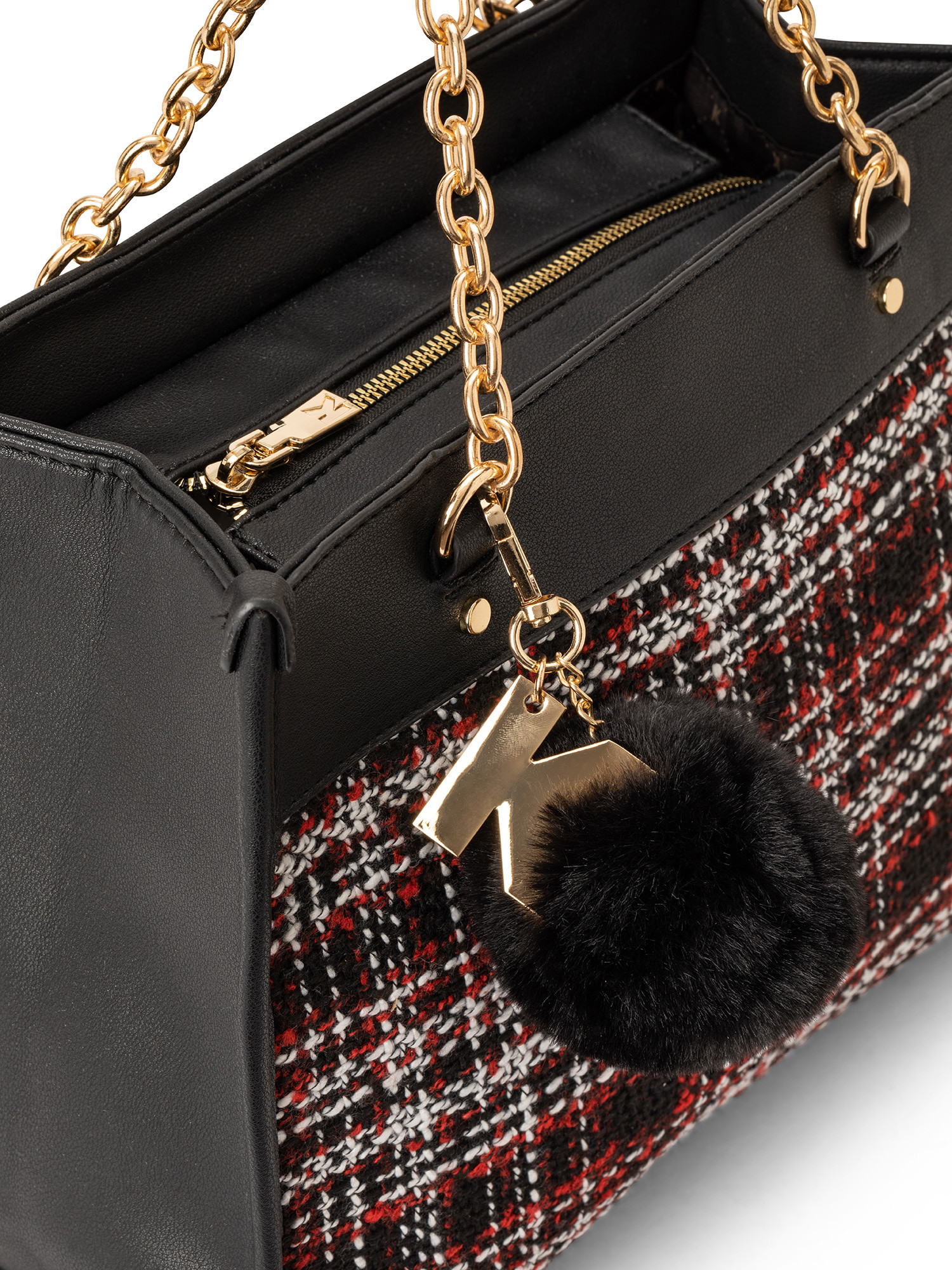 Koan - Shopping bag piccola con inserto scozzese, Nero, large image number 2