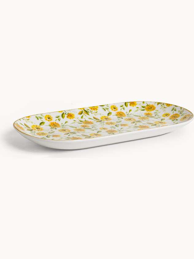 New bone china oval saucer with sunflower motif