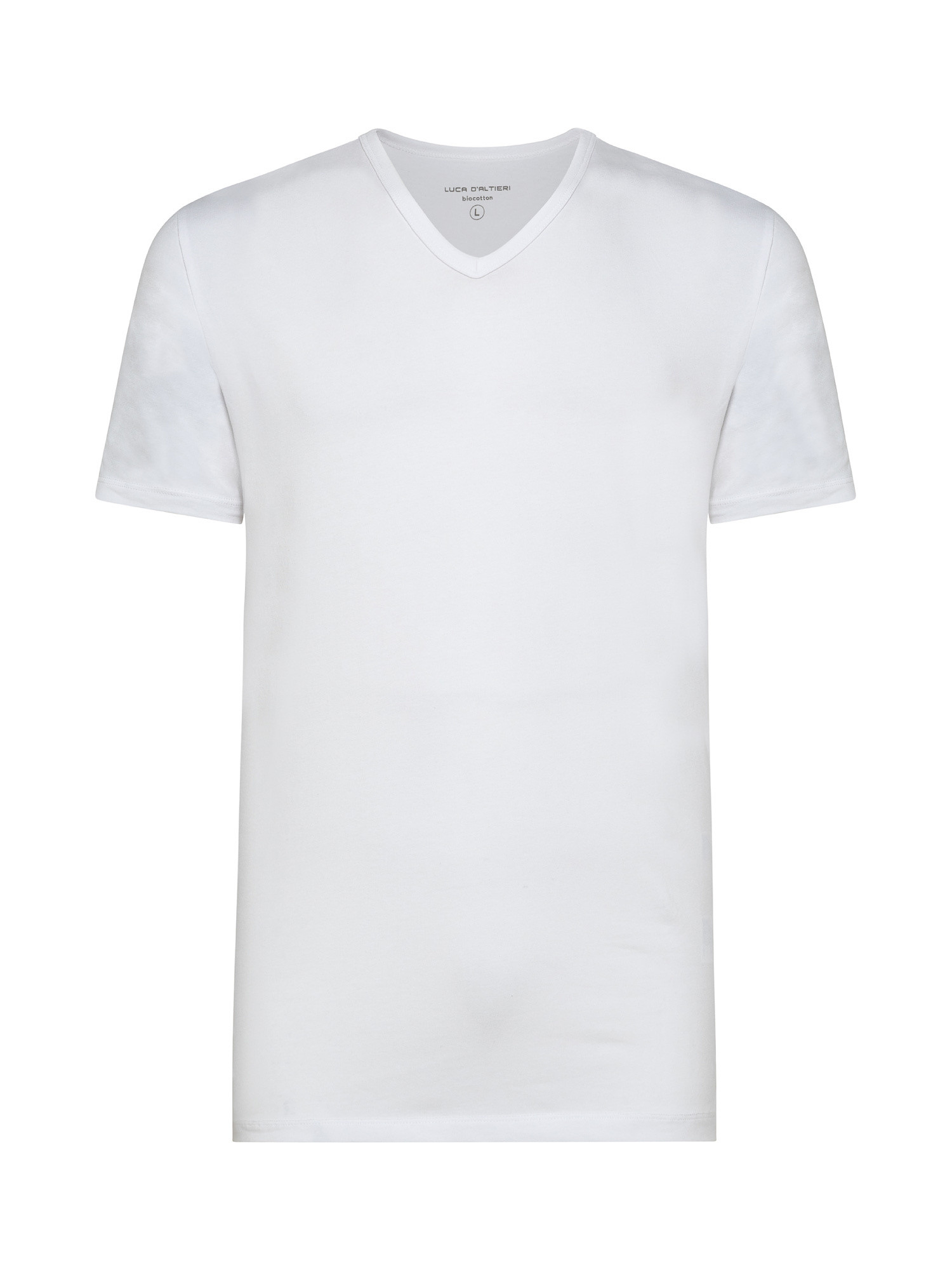 Set 2 t-shirt scollo V cotone tinta unita, Bianco, large