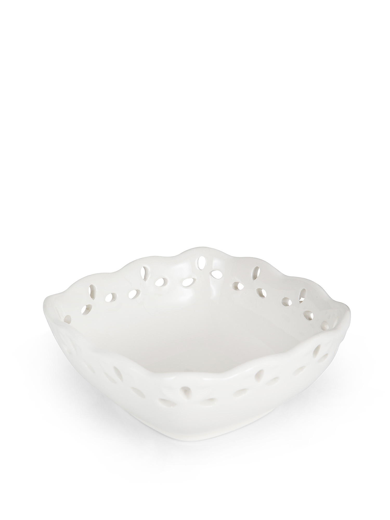 Coppetta ceramica con bordo traforato, Bianco, large image number 1