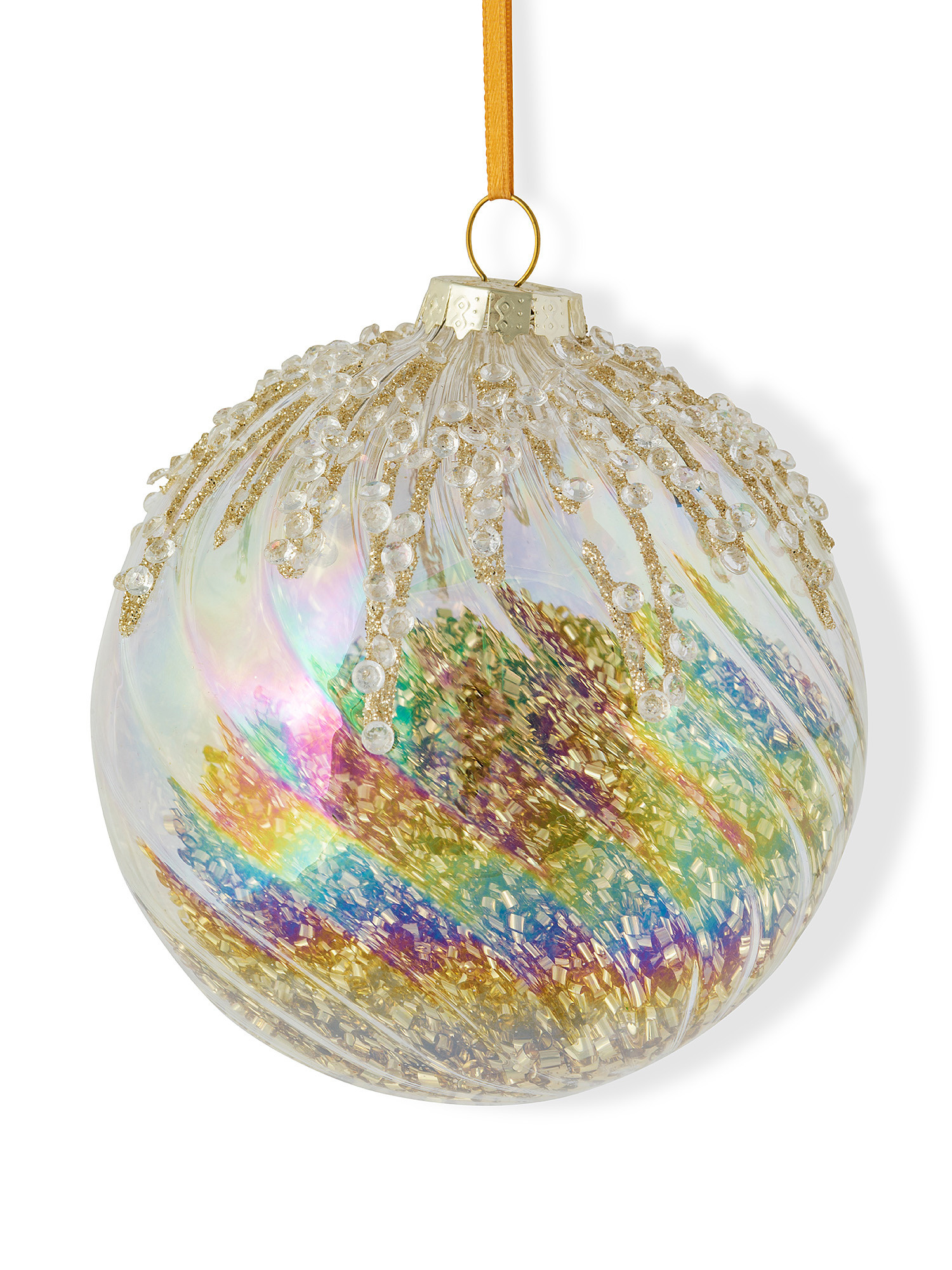Hand decorated glass sphere, Gold, large image number 1
