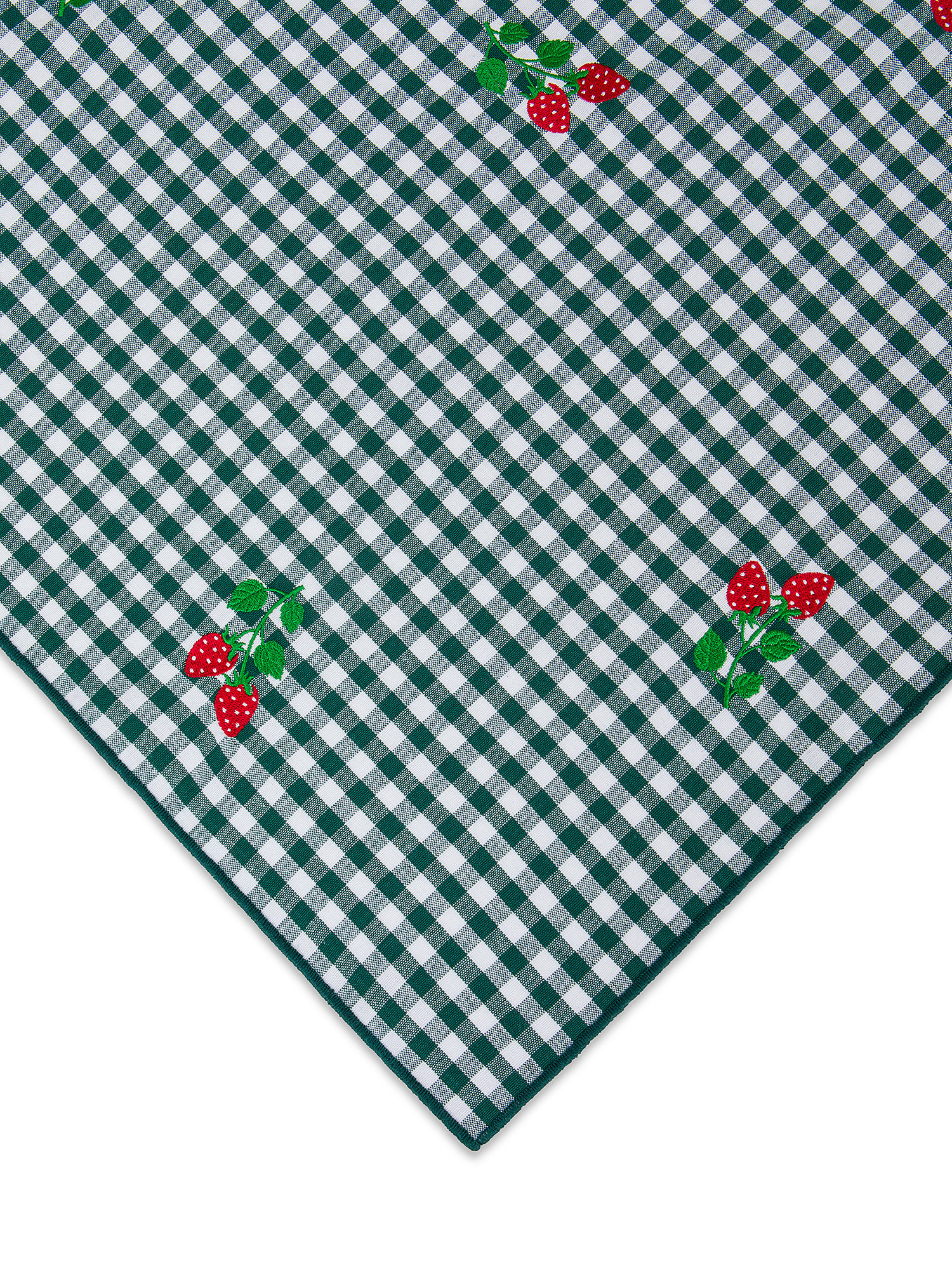 Vichy cotton centerpiece tablecloth with strawberry embroidery, Dark Green, large image number 1
