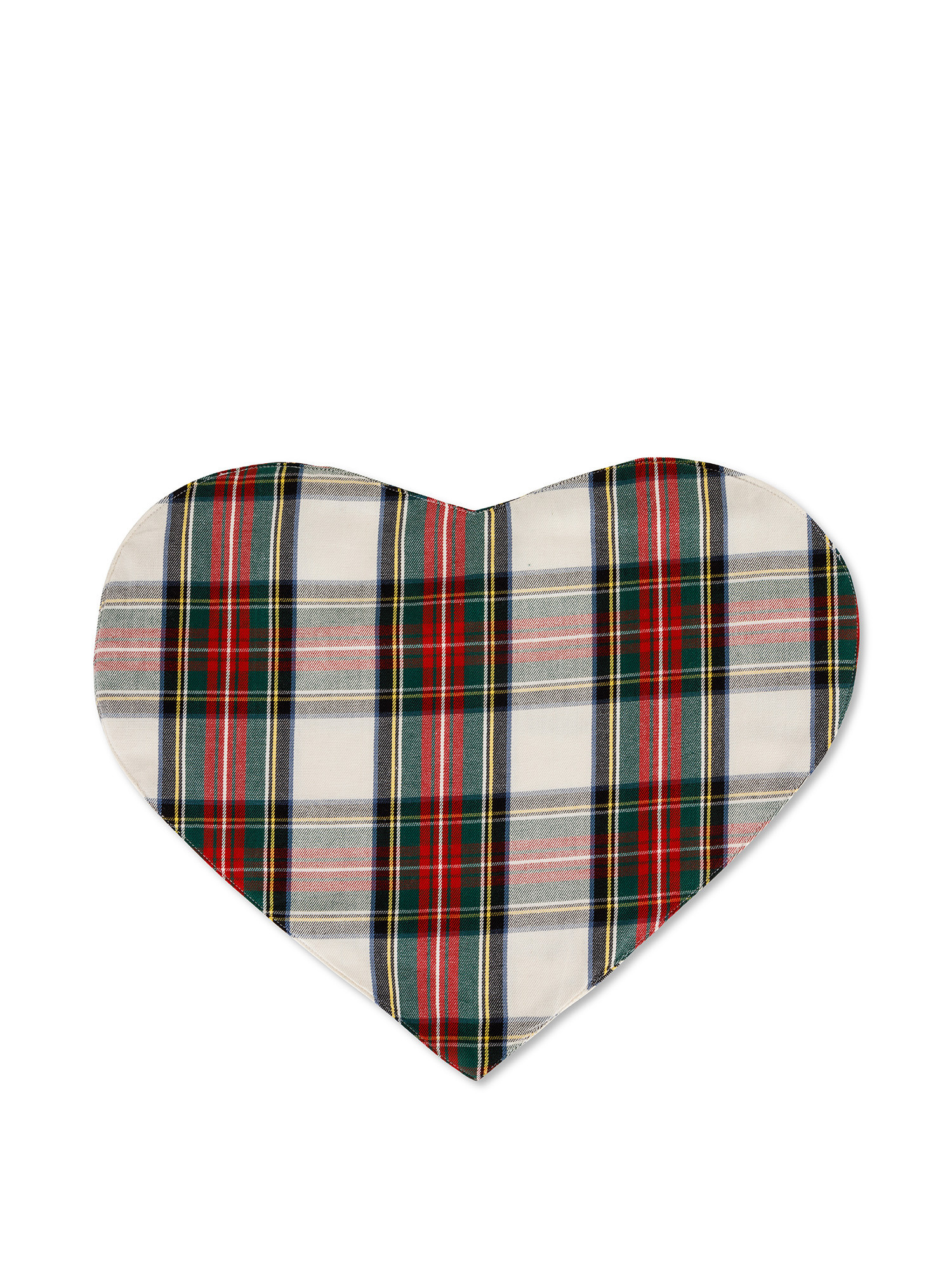 Tartan cotton twill heart placemat, White, large image number 0