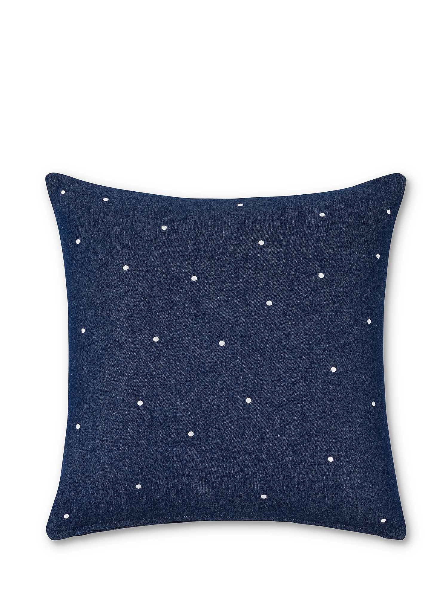 Cotton denim cushion with polka dot embroidery 45x45cm, Blue, large image number 0