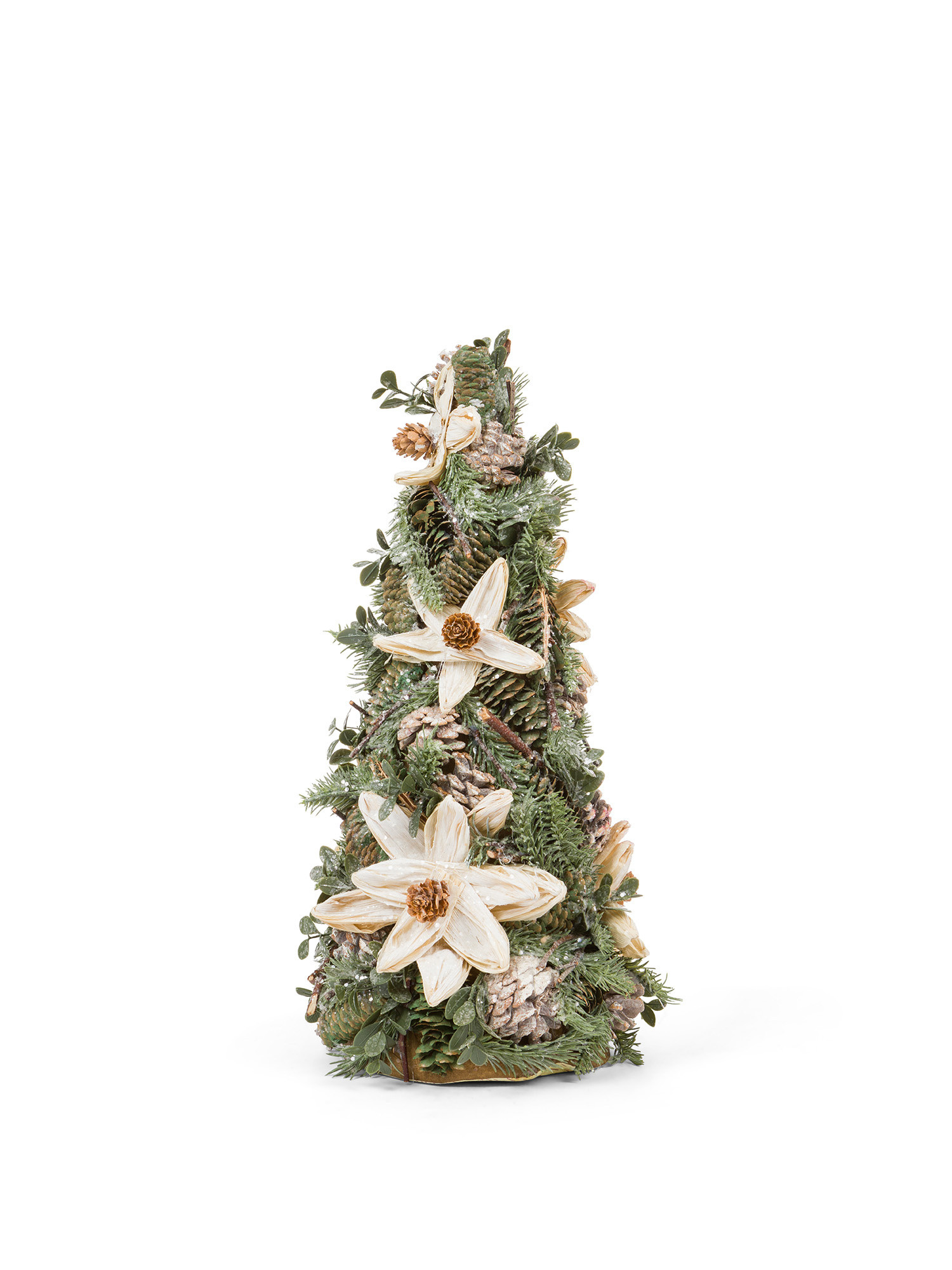 Cono decorativo con pigne, rami e fiori, Verde, large image number 0
