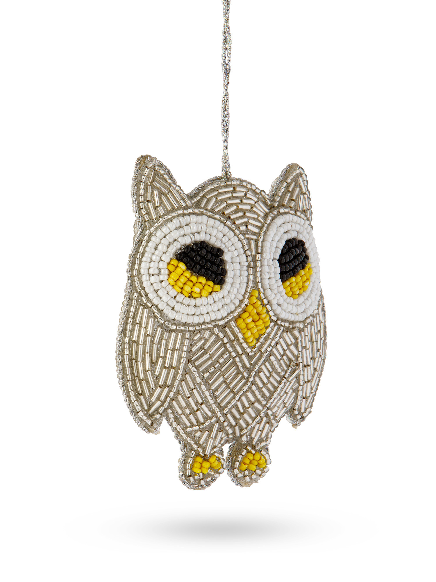 Tree decoration in the shape of an owl with beads, Silver Grey, large image number 1