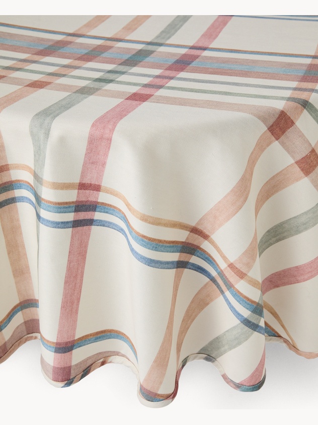 Tovaglia rotonda in panama di cotone con stampa check - Prezzo di lancio