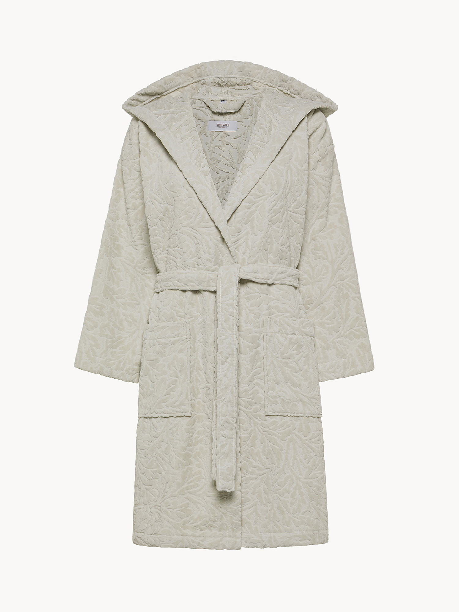 Cotton velour bathrobe with embossed pattern, White Ivory, large image number 0