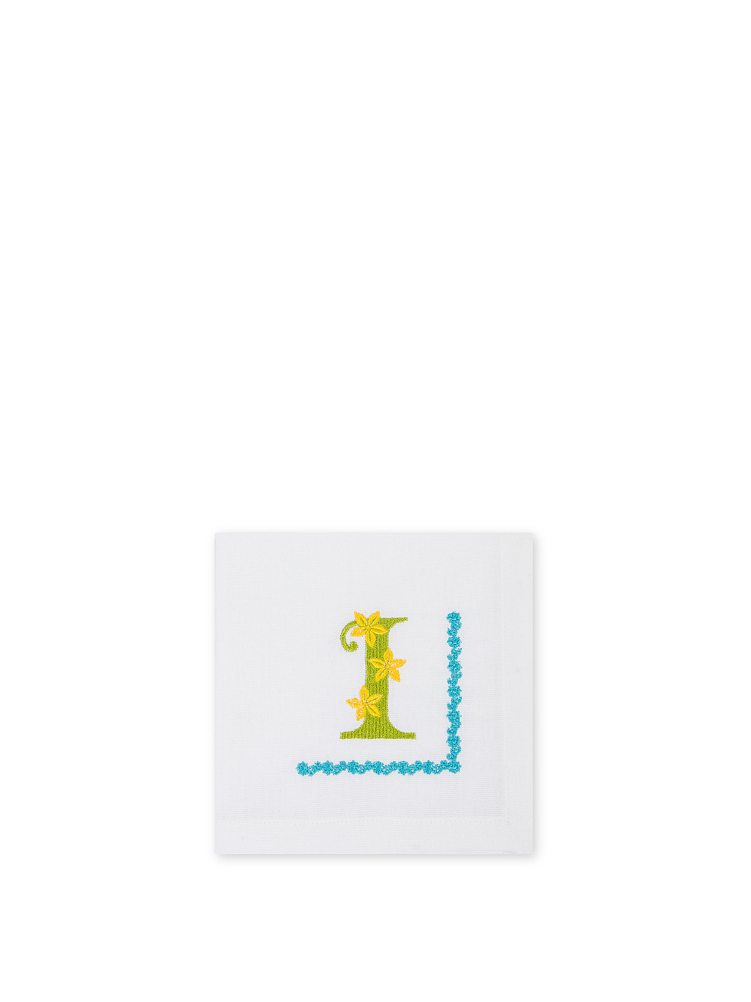 Pure cotton napkin with letter I embroidery, White, large image number 0