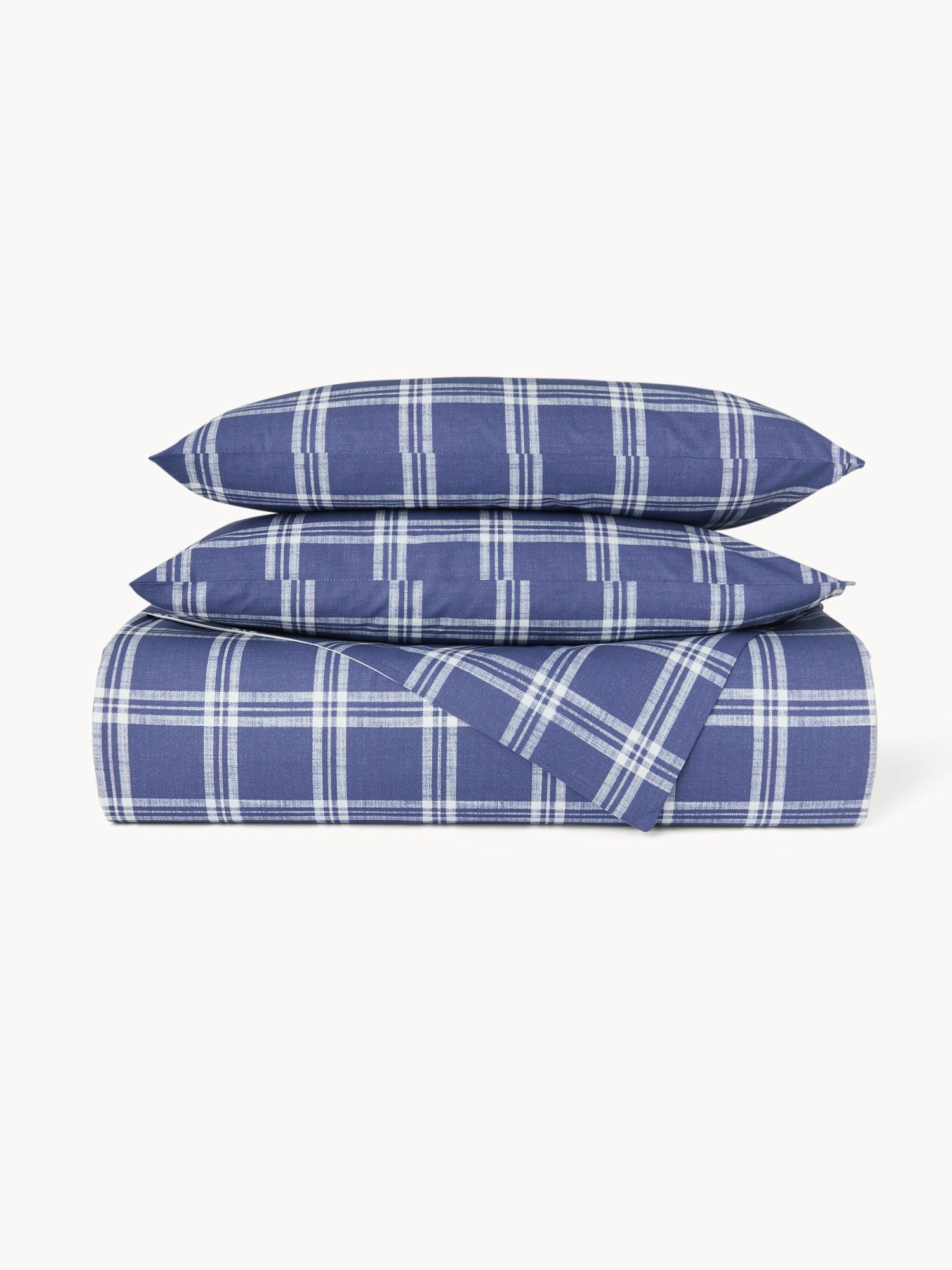 Pure Cotton Checked Duvet Cover Set - Discounted Price, Blue, large image number 0