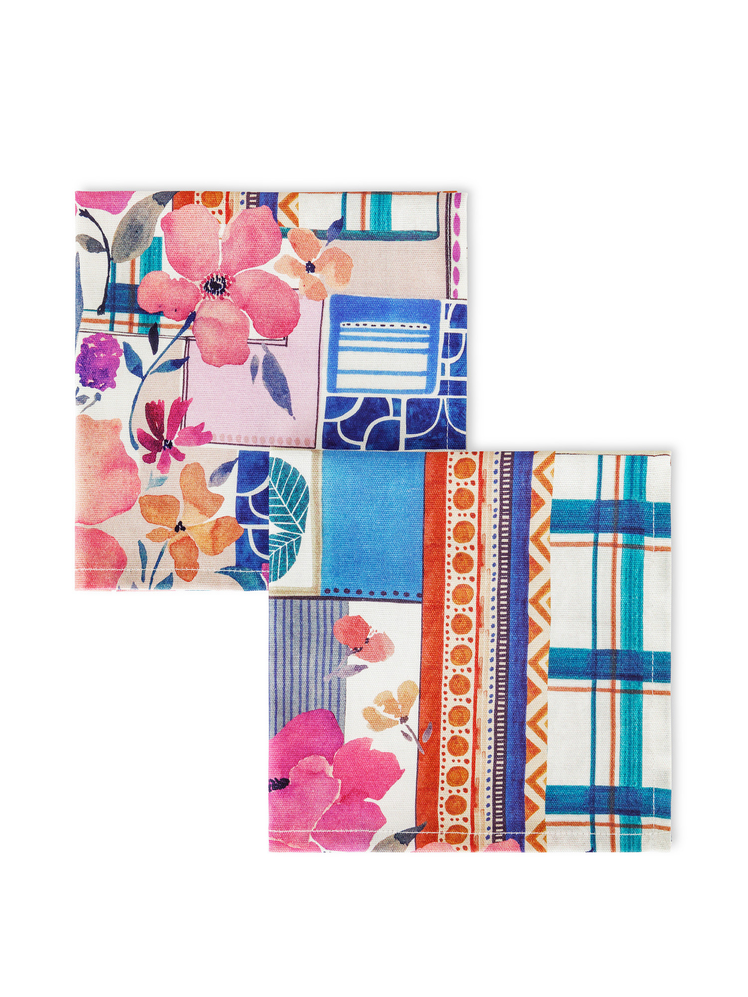Set of 2 napkins in 100% cotton with patchwork print, Multicolor, large image number 0