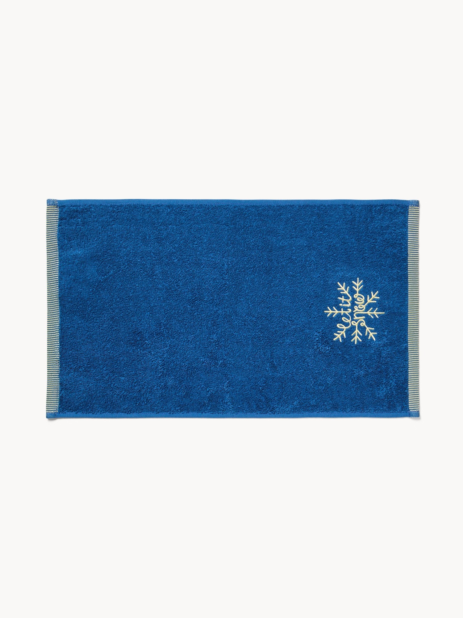 Set 2 asciugamani in spugna di cotone ricamo natalizio, Blu, large image number 1