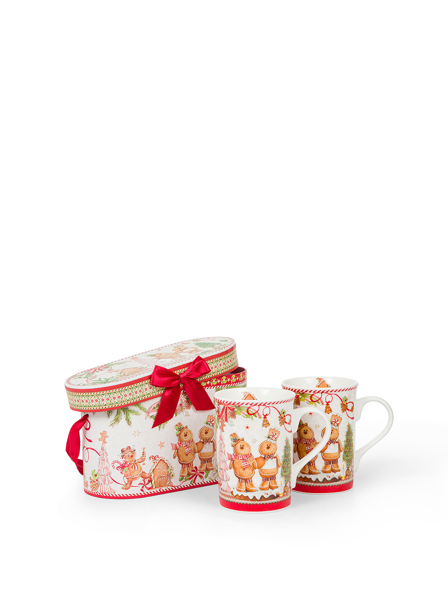 Set of 2 vintage new bone china mugs, White Red, large image number 0