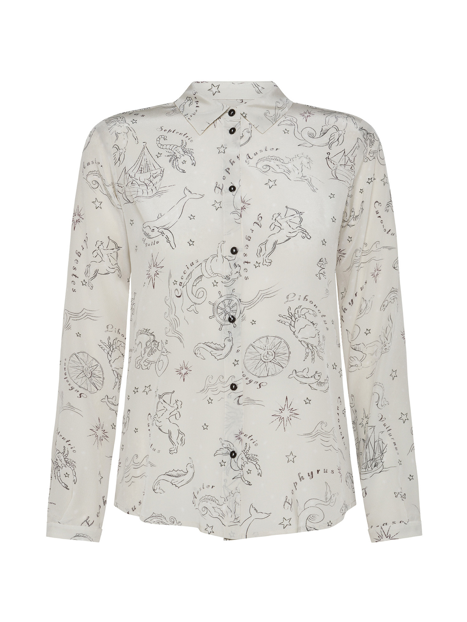 Momonì - Meudon shirt in printed silk cràªpe de chine, White Ivory, large image number 0