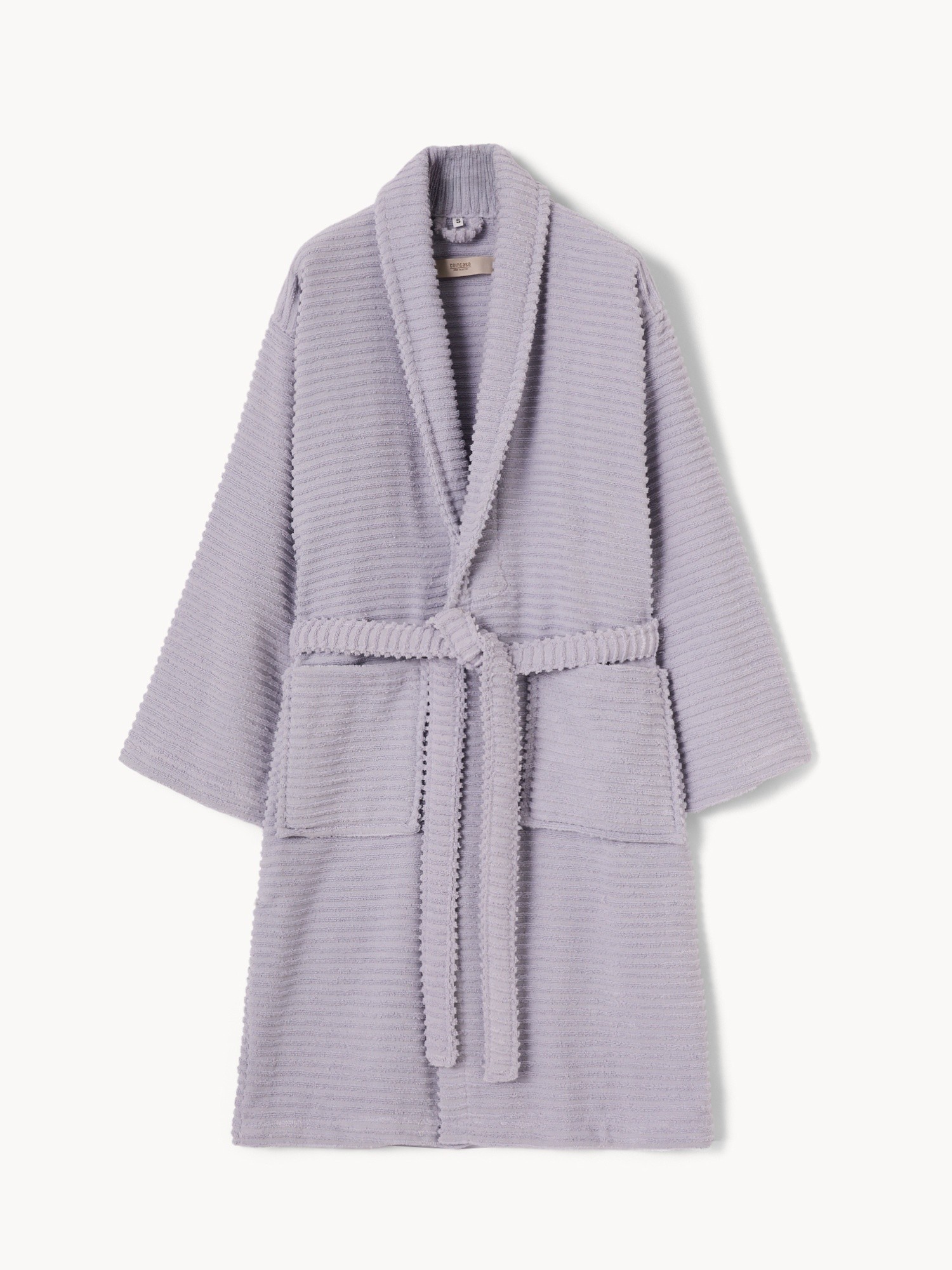 Soft, zero-twist, pure cotton striped terry bathrobe - Discounted price, Purple Lilac, large image number 0