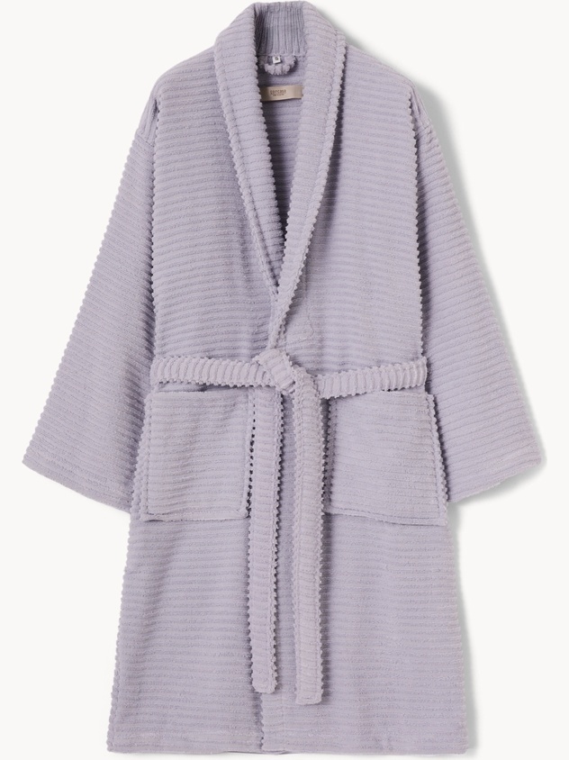 Soft, zero-twist, pure cotton striped terry bathrobe - Discounted price