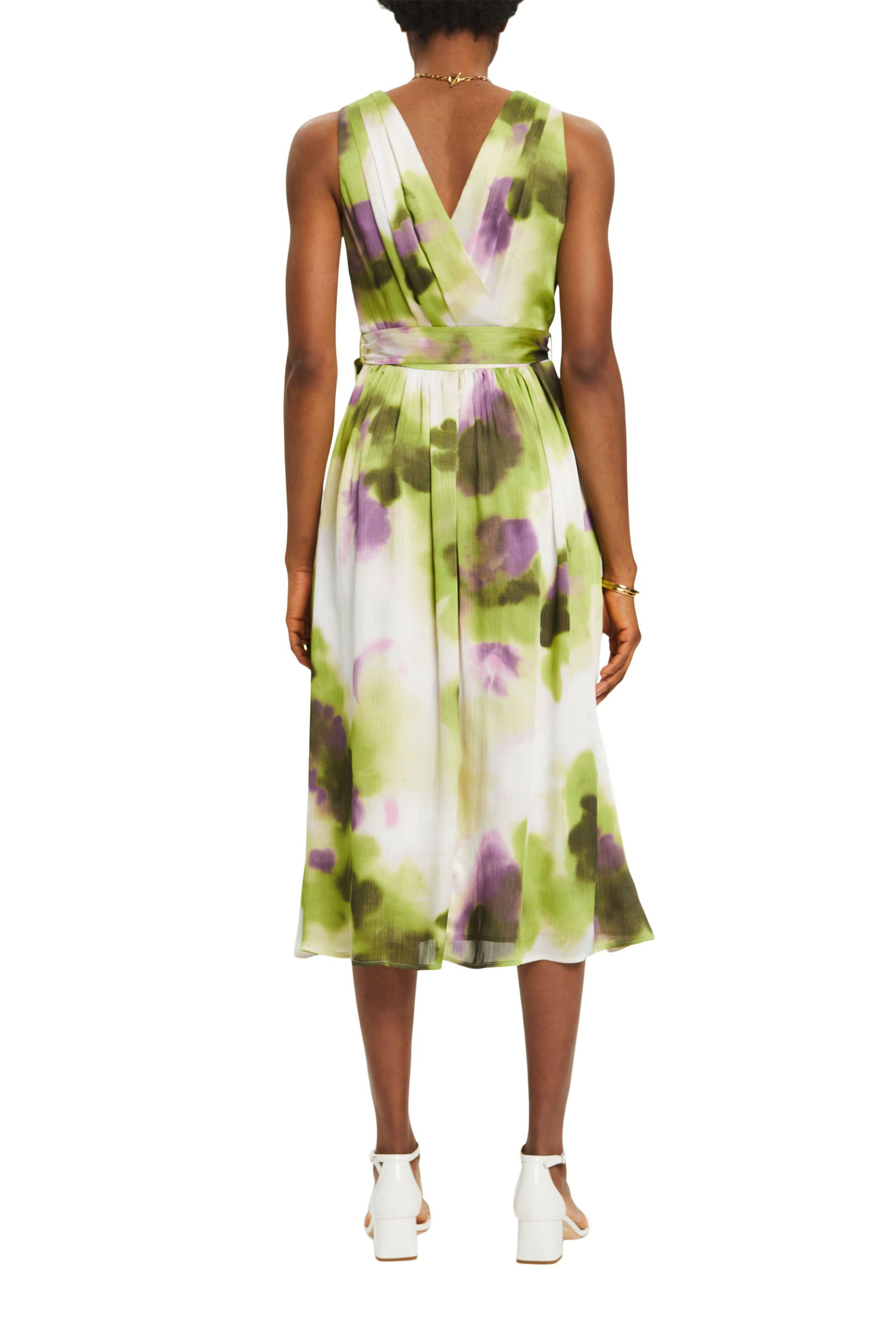 Esprit - Satin mini dress with floral print, Light Green, large image number 2