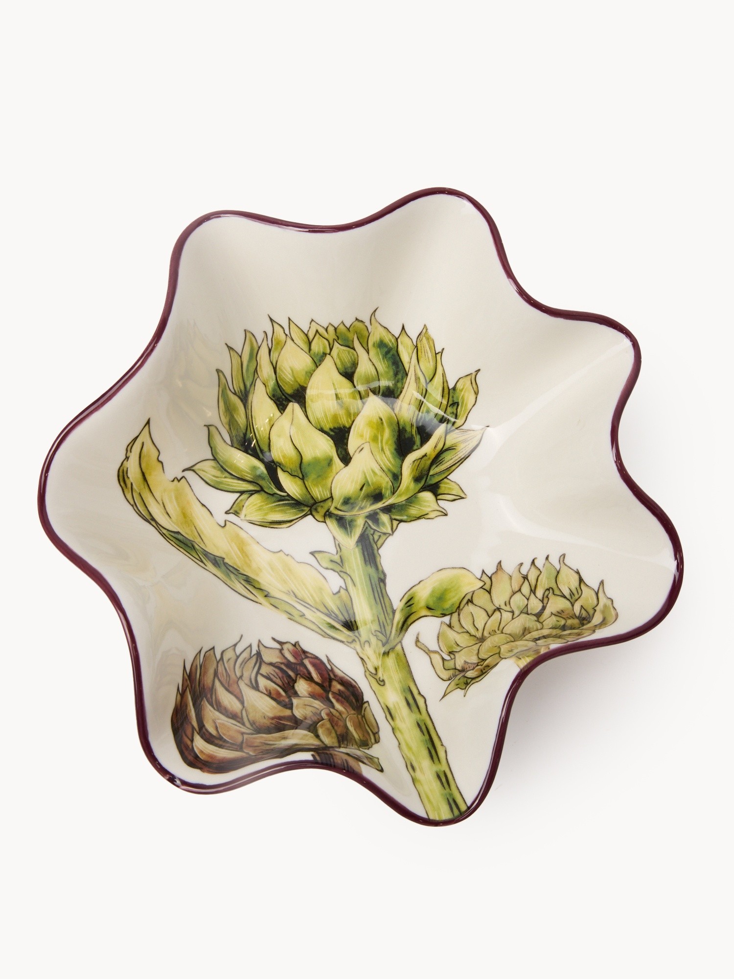 Coppa ondulata in stoneware decoro carciofi, Bianco 1, large image number 1