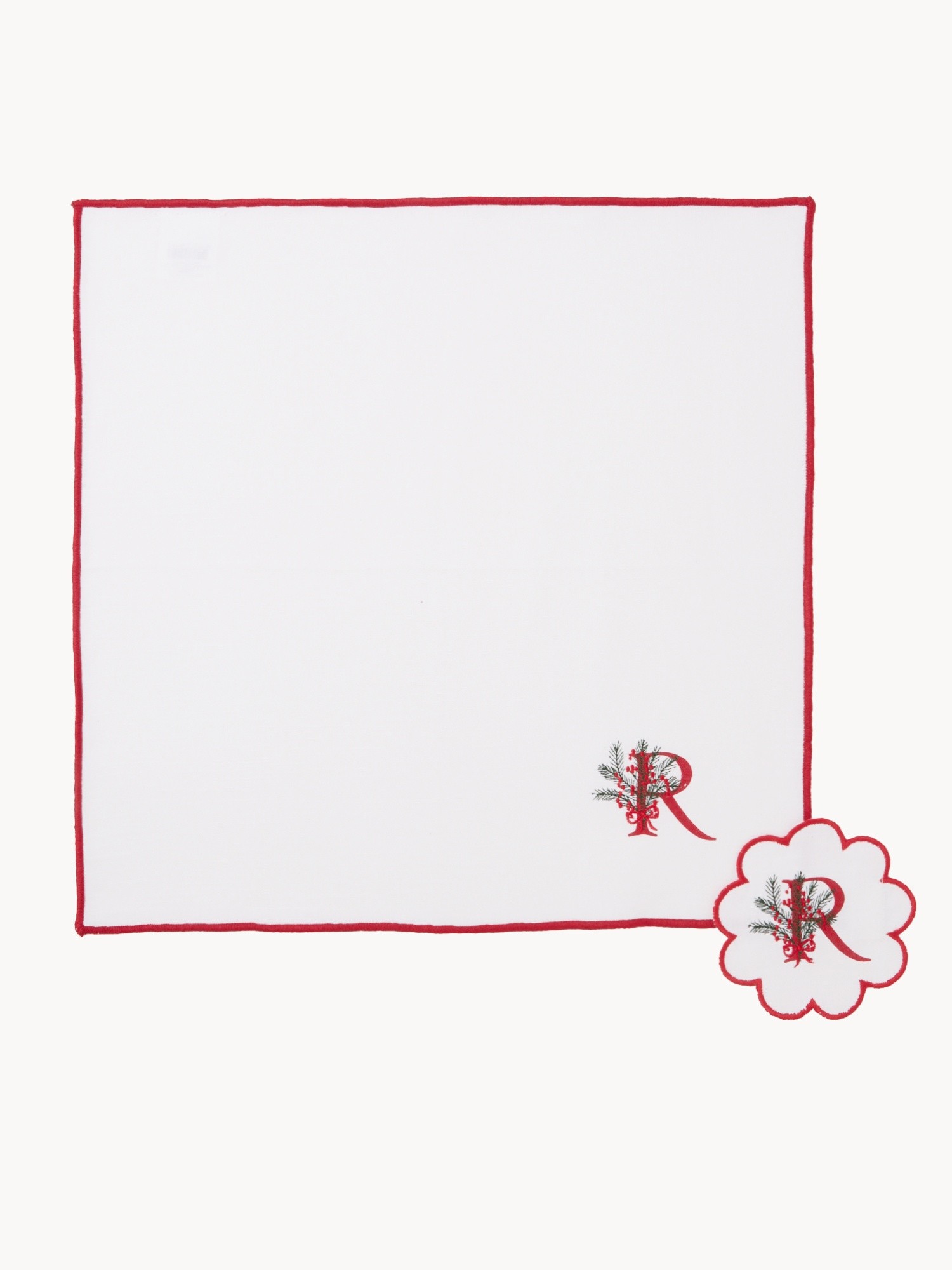 Napkin and coaster set with embroidered letter, Bianco Lettera R, large image number 0