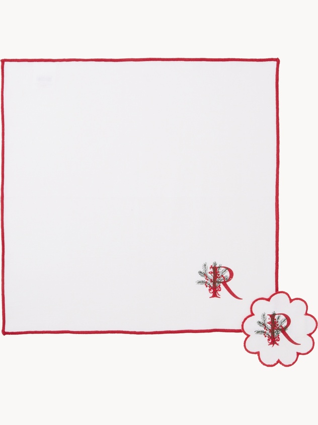 Napkin and coaster set with embroidered letter
