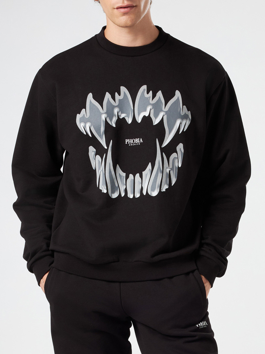 Phobia - Cotton sweatshirt with bite print, Black, large image number 1