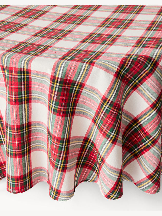 Tovaglia rotonda tartan in puro cotone tinto filo